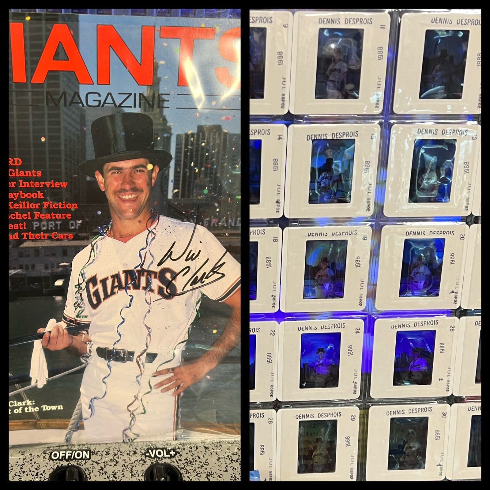 1988 Will Clark Signed Auto SF Giants Magazine + 28 Original 35mm Photo Slides