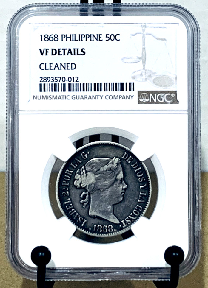 1868 Philippine 50c Fifty Centimos NGC VF Details Cleaned #2893570-012