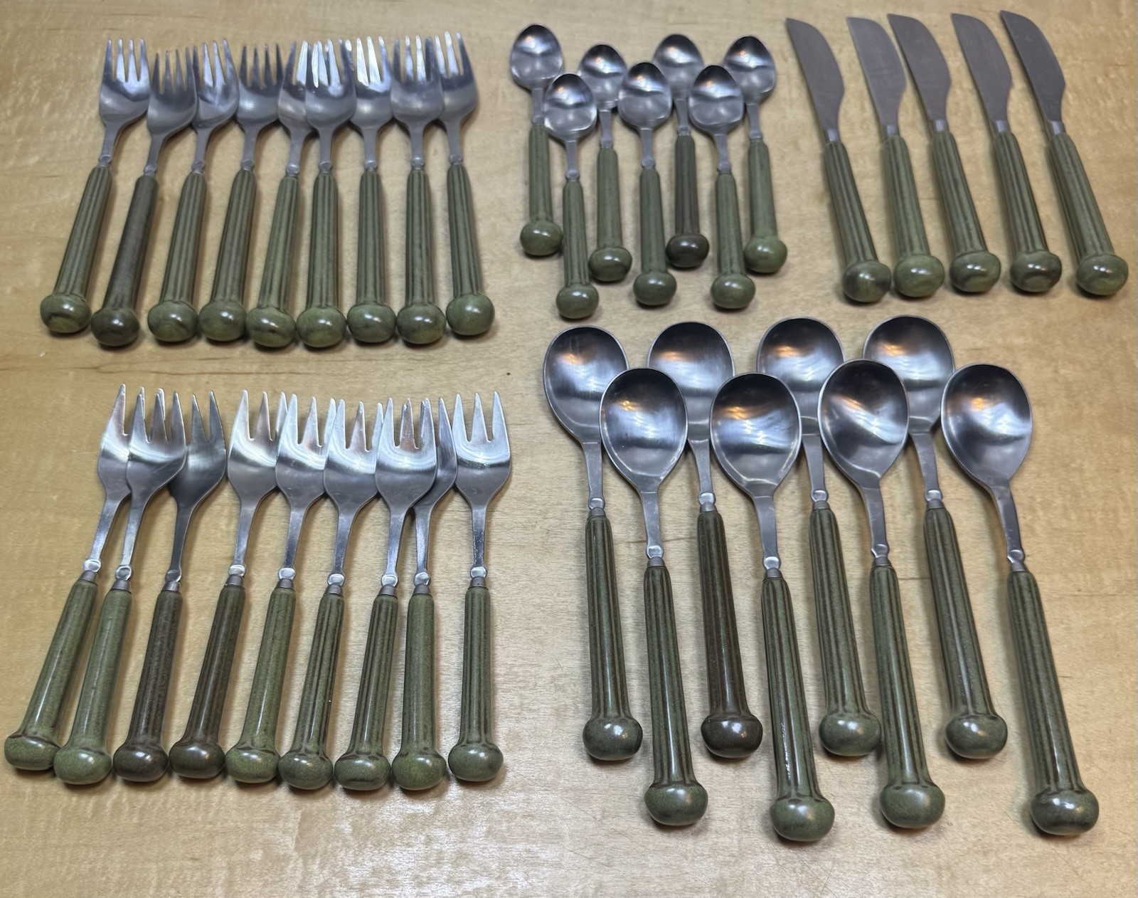 VTG Denby England Flatware Stone & Steel Regency Green 37 Piece Fork Spoon Knife