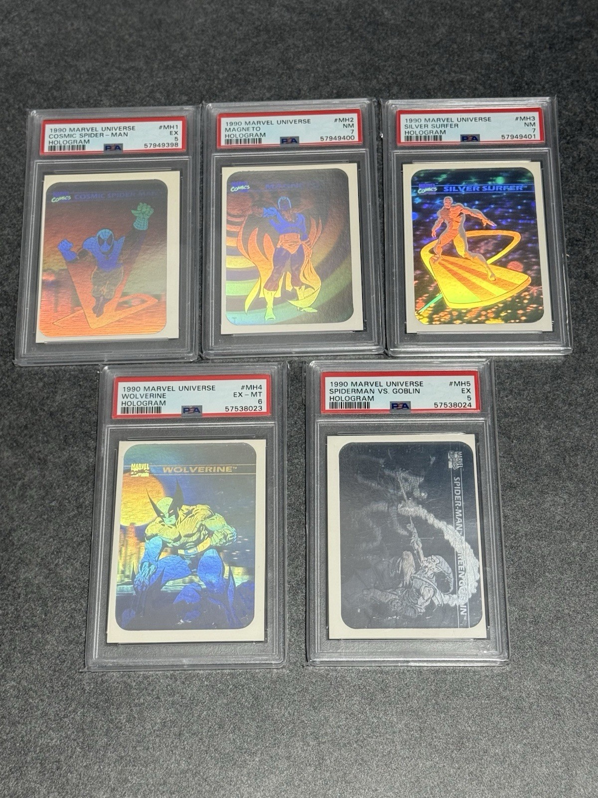 1990 Impel Marvel Universe MH1 MH2 MH3 MH4 MH5 HOLOGRAM SET GRADED PSA 5 6 7 1990 Impel Marvel Universe MH1 MH2 MH3 MH4 MH5 HOLOGRAM SET GRADED PSA 5 6 7