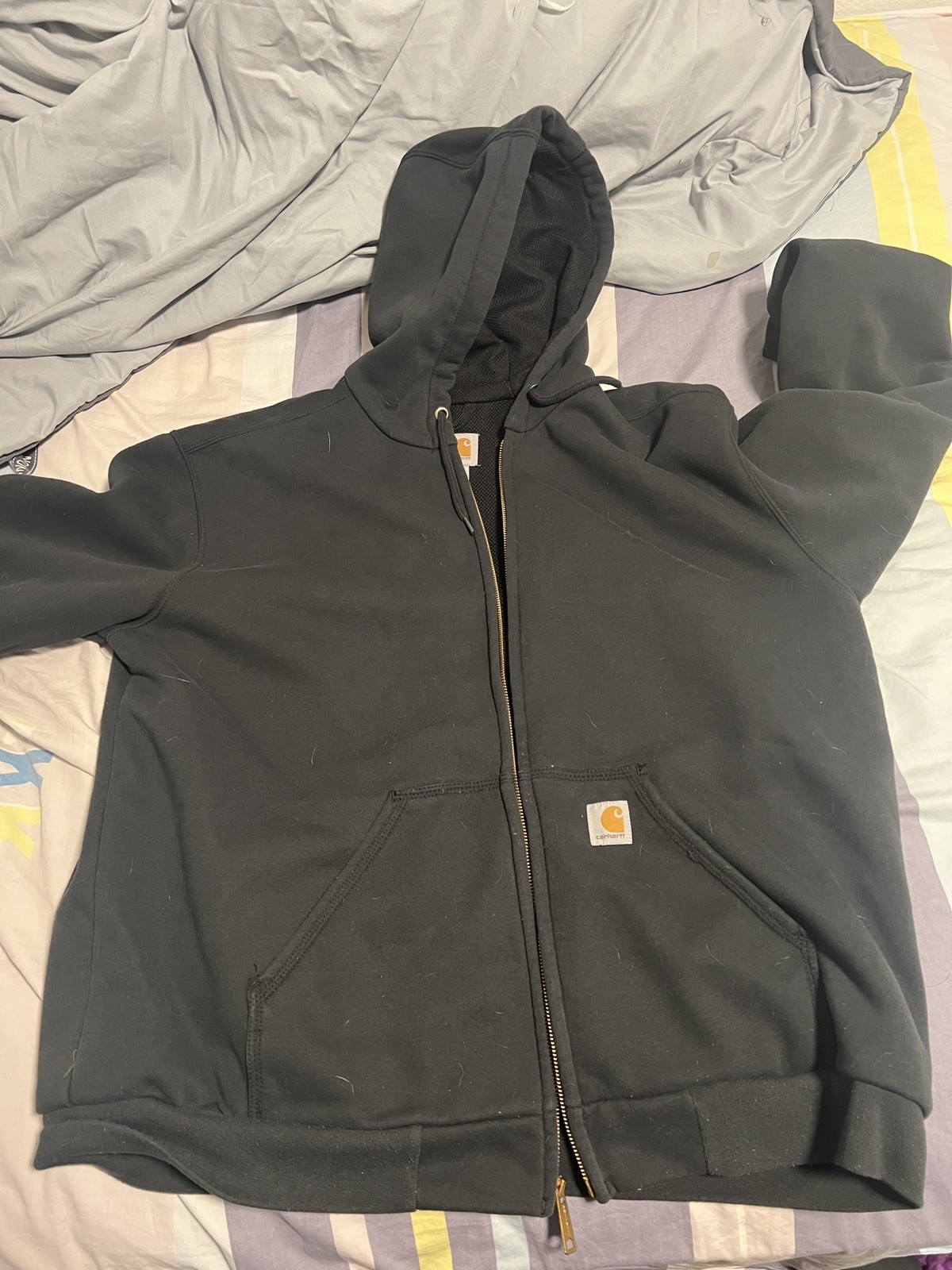 Carhartt Rain Defender Full Zip Hoodie Mens L Faded Black Thermal Lined Jacket