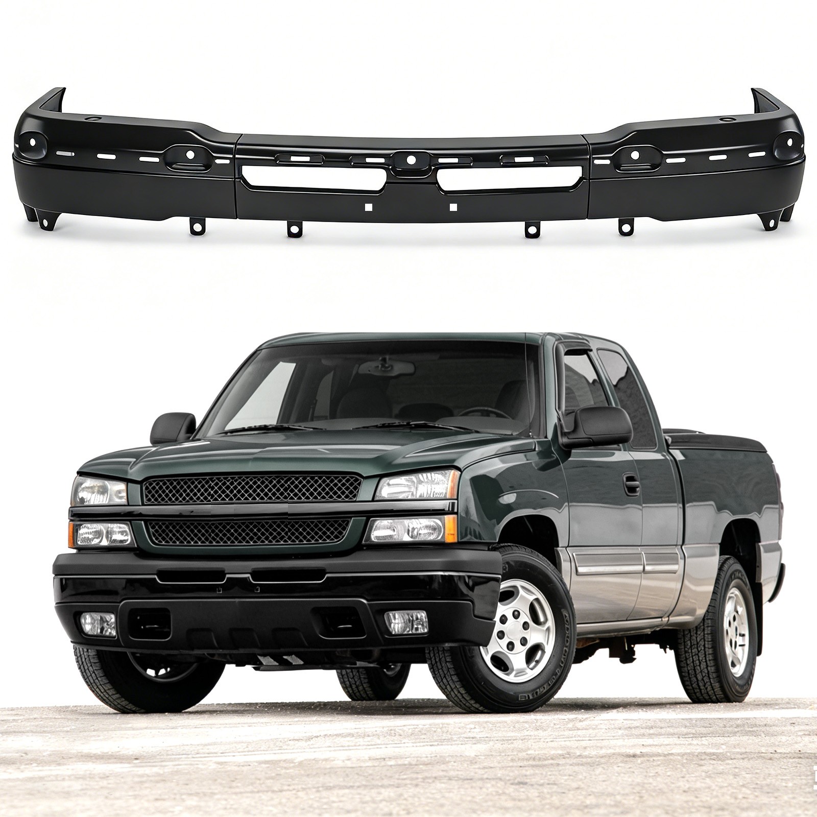 3PCS Black Front Bumper Face Bar Fit for 2003-2007 Chevrolet Silverado 1500