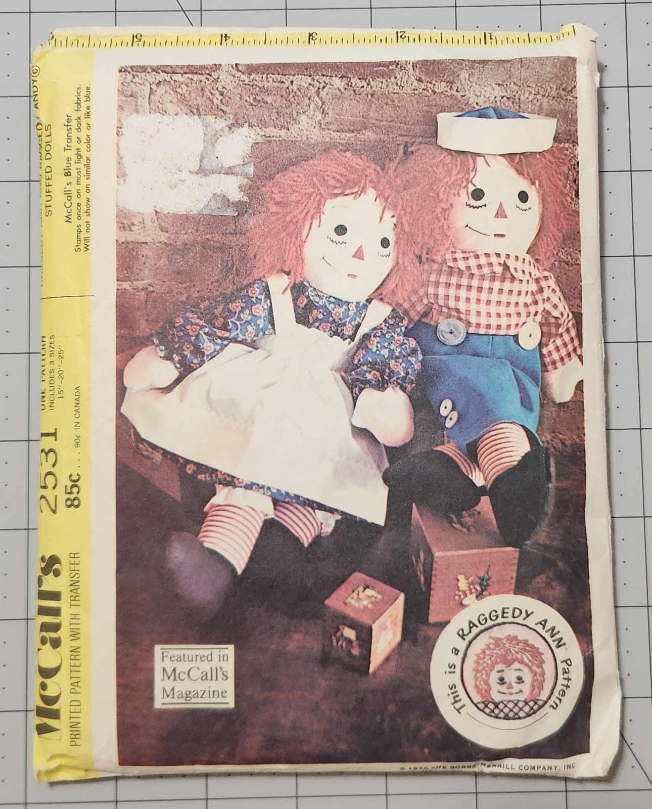 Vintage 1970 McCalls Raggedy Ann and Andy Stuffed Doll Sewing Pattern 2531 