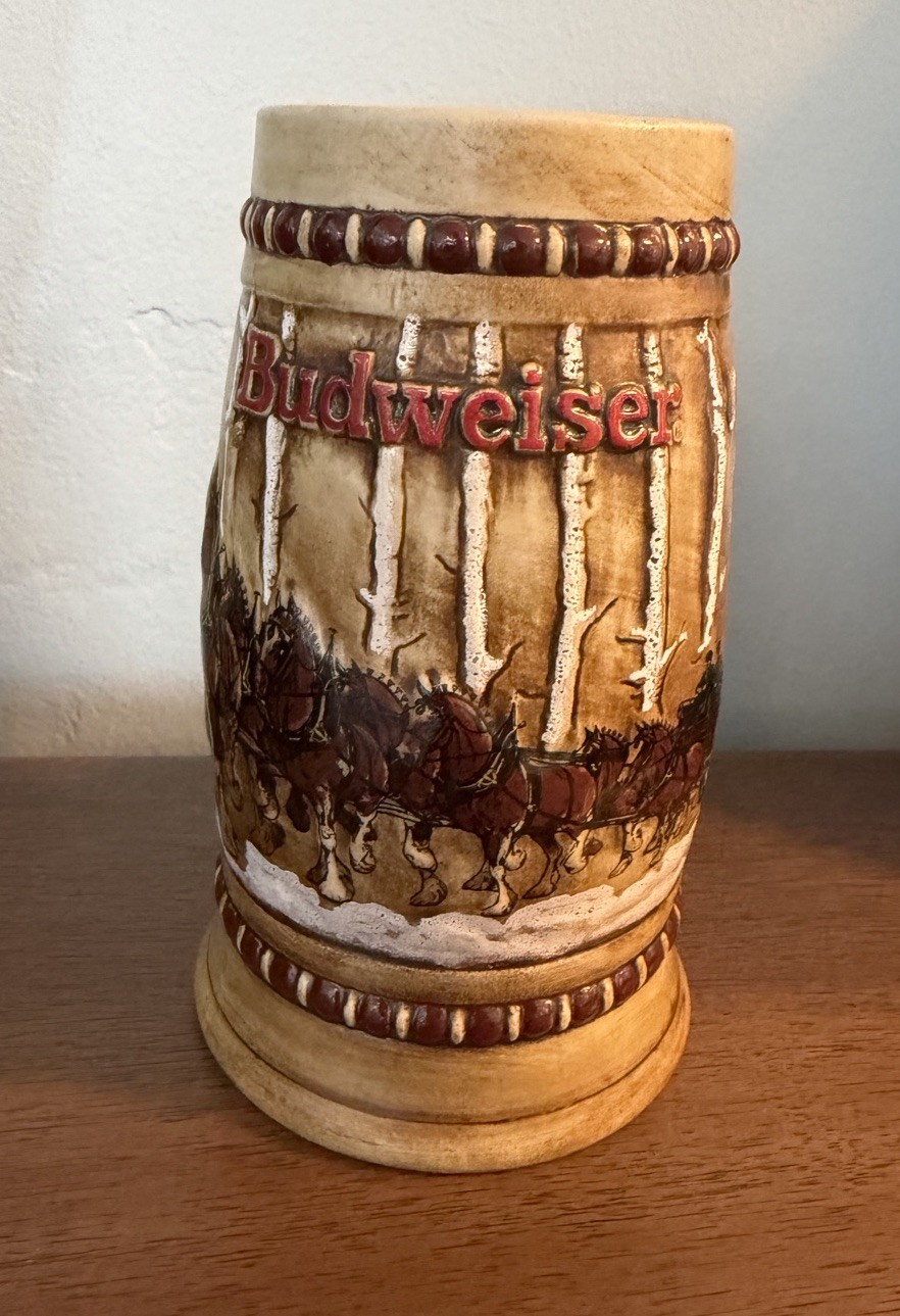 Vintage Budweiser Mug Ceramarte 1981 Holiday Stein CS50 Snowy Woodlands Horses Vintage Budweiser Mug Ceramarte 1981 Holiday Stein CS50 Snowy Woodlands Horses