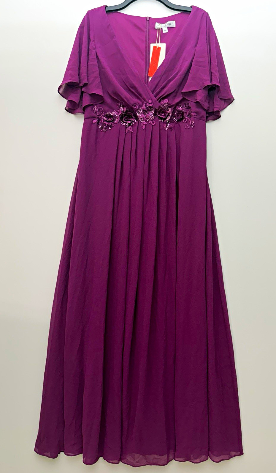 Ever Pretty Purple Solid Chiffon V-Neck Flutter Short Sleeve Maxi Dress 2XL Ever Pretty Purple Solid Chiffon V-Neck Flutter Short Sleeve Maxi Dress 2XL
