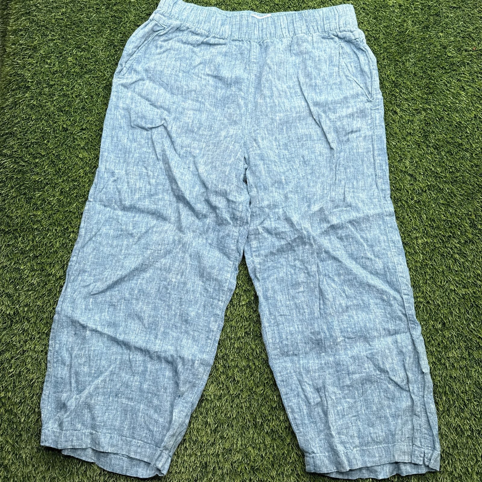 Cynthia Rowley Womens Blue 100% Linen Elastic Waist Cropped Pants Size M Cynthia Rowley Womens Blue 100% Linen Elastic Waist Cropped Pants Size M