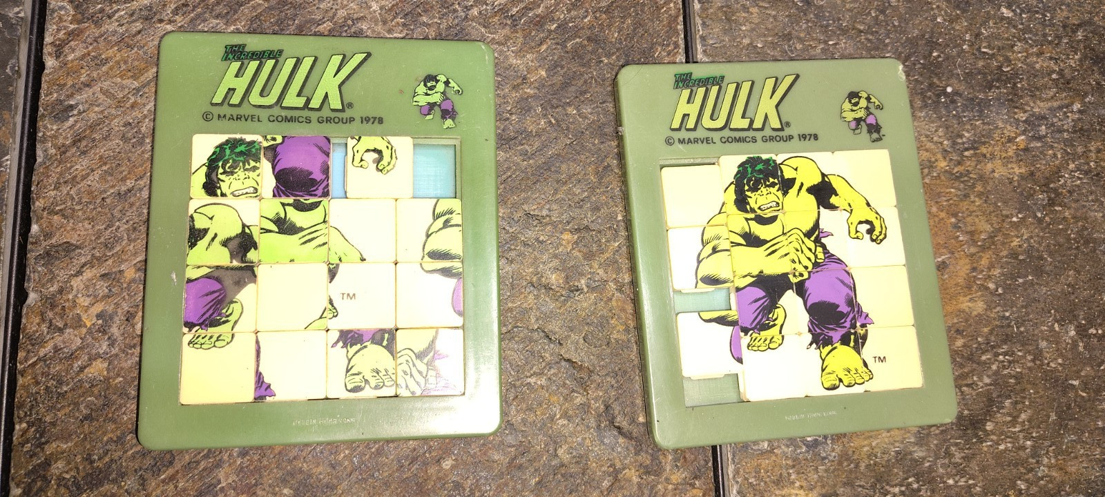 2 Vintage Incredible HULK Sliding Puzzle 1978 Marvel American Publishing HK