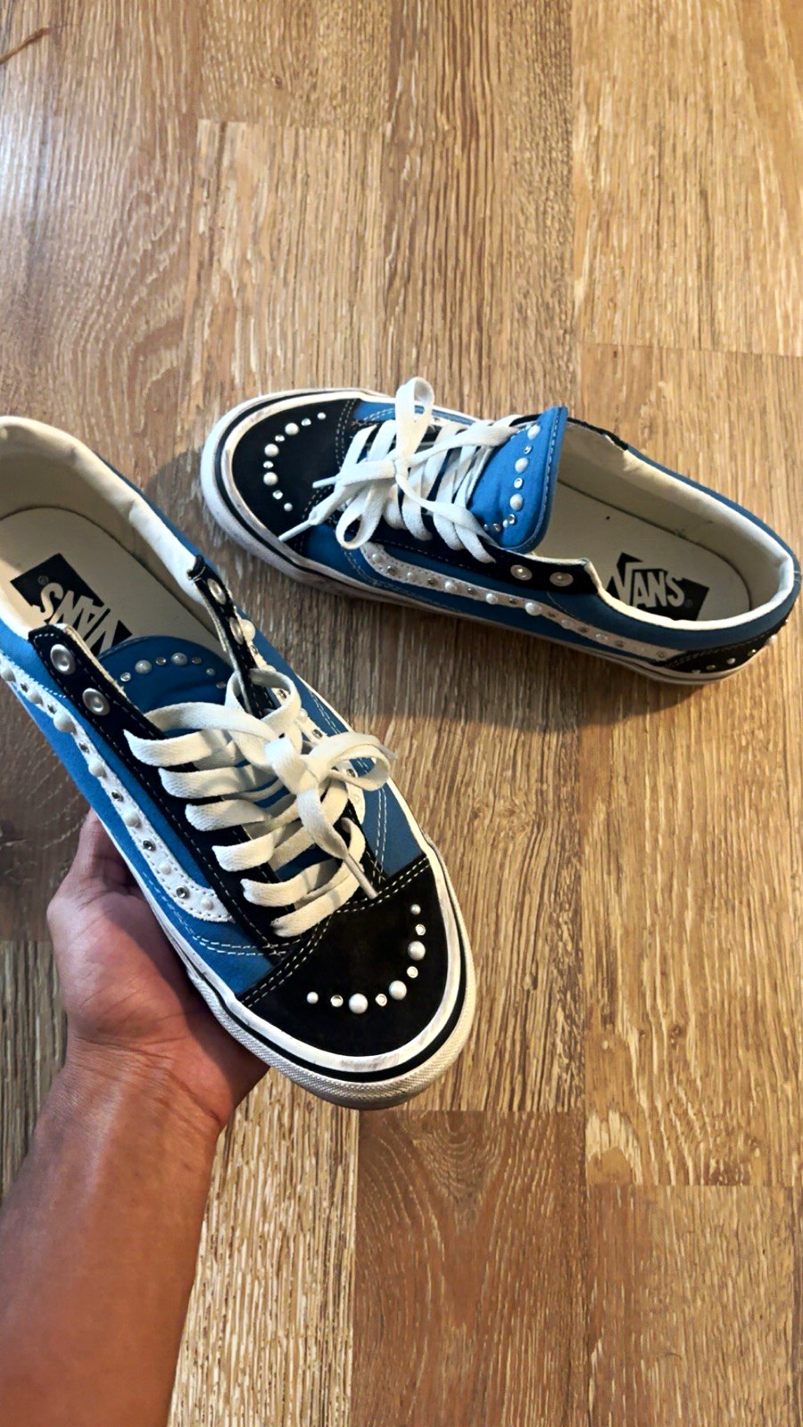 VANS Old Skool Skateboarding Shoes Blue Black White US 8.5 Medium (D, M)
