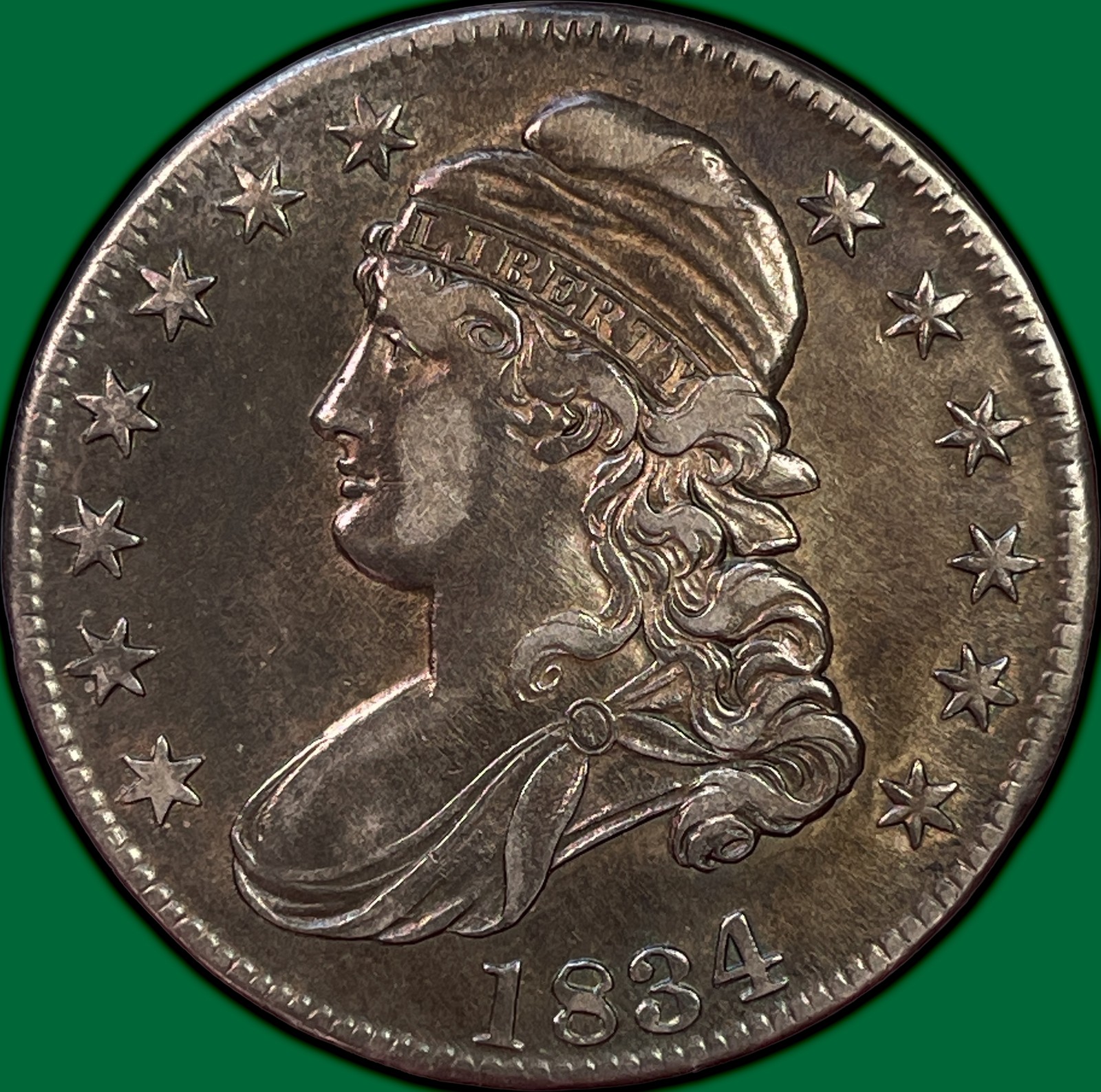 1834 LD SL Capped Bust Half Dollar Almost Uncirculated AU Coin #43130