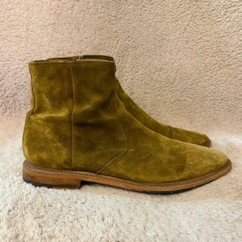 Frye Paul Inside Zip Olive Brown Suede Chukka Boots Stacked Wooden Heel Mens 13D