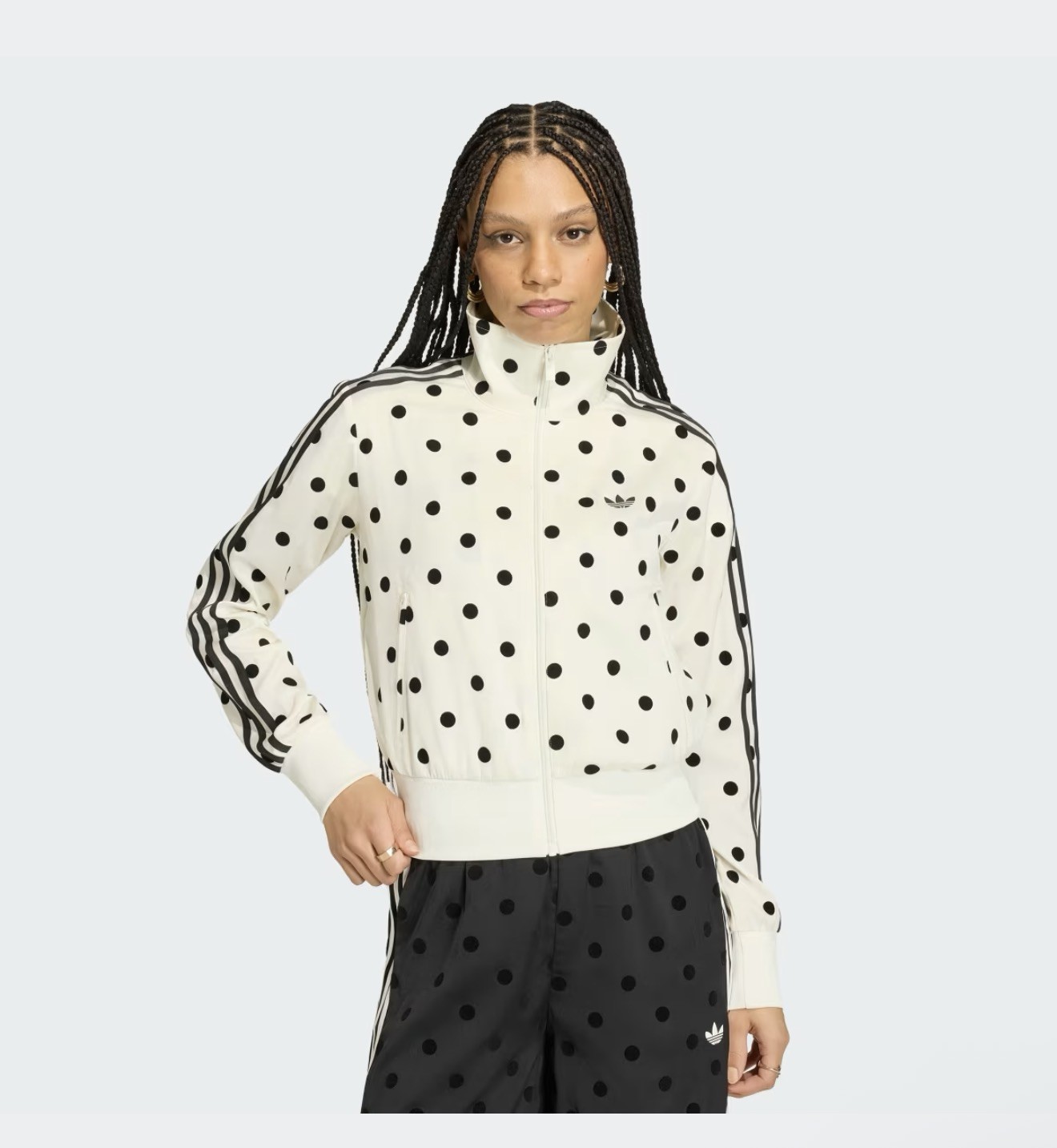 Adidas Originals Satin Polka Dots TT Track Top – Black/White (XS)