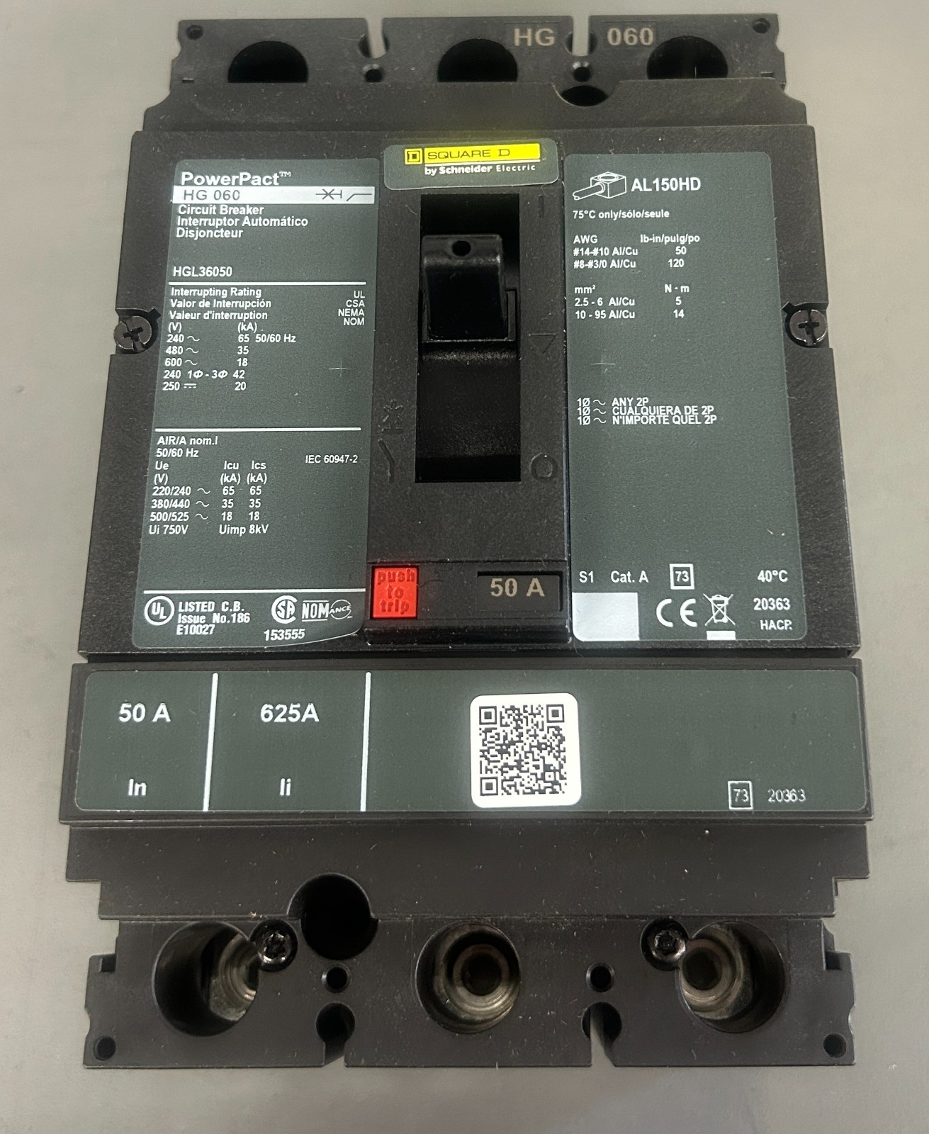 Sqaure D PowerPact Circuit Breaker HGL36050