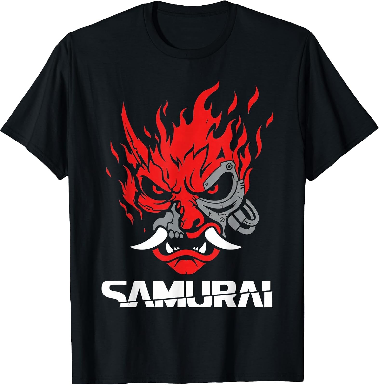 Cyberpunk Oni Demon Mask T-Shirt - Japanese Samurai Inspired Streetwear