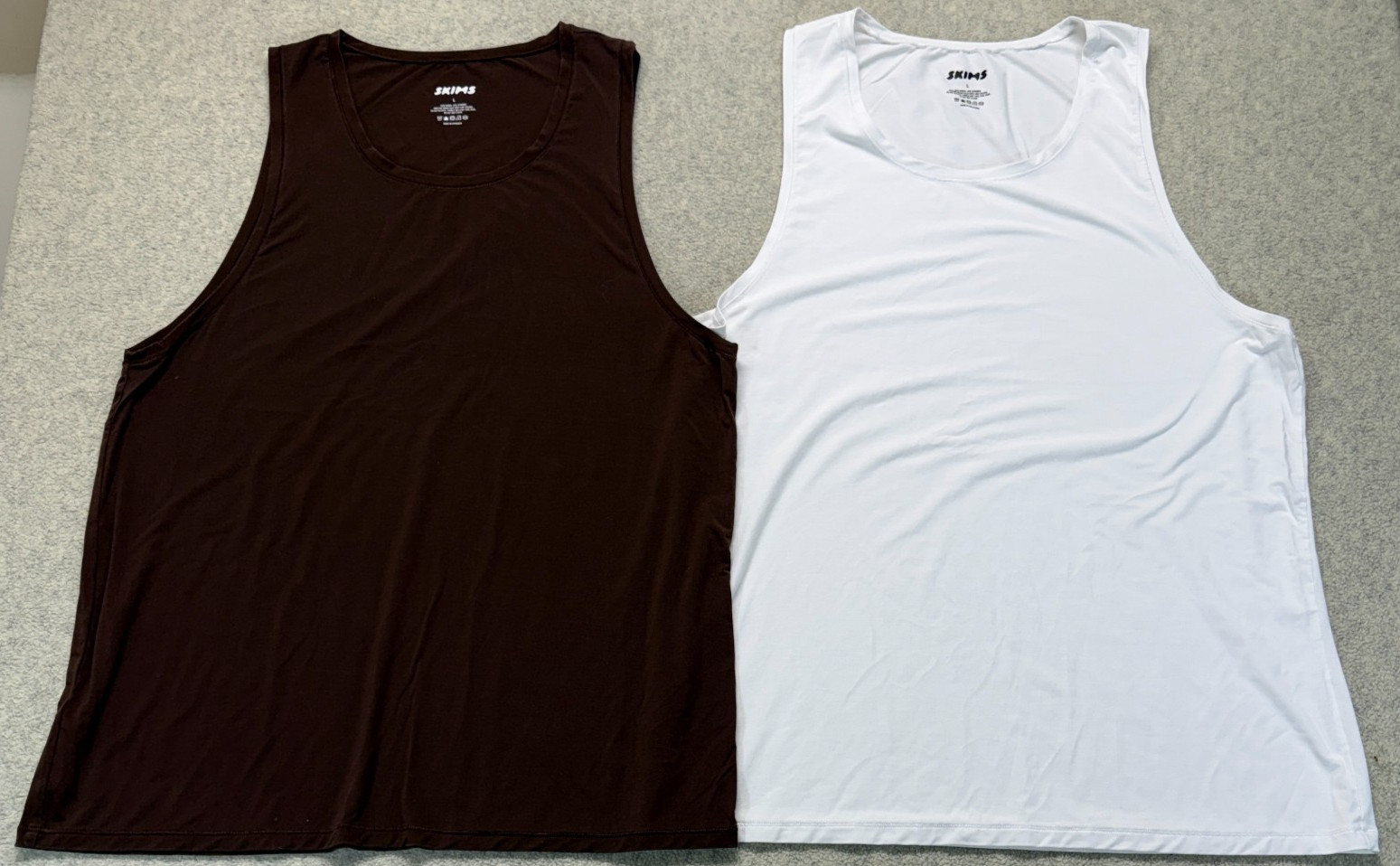Skims Mens Tank Top Maroon White Stretch Everyday Comfort Crewneck L Lot Of 2