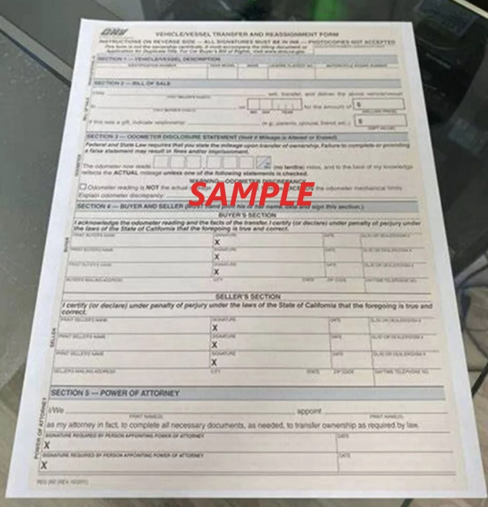 (50) CA California Vehicle/Vessel Transfer Reassignment Form Bill Of Sale FORMS