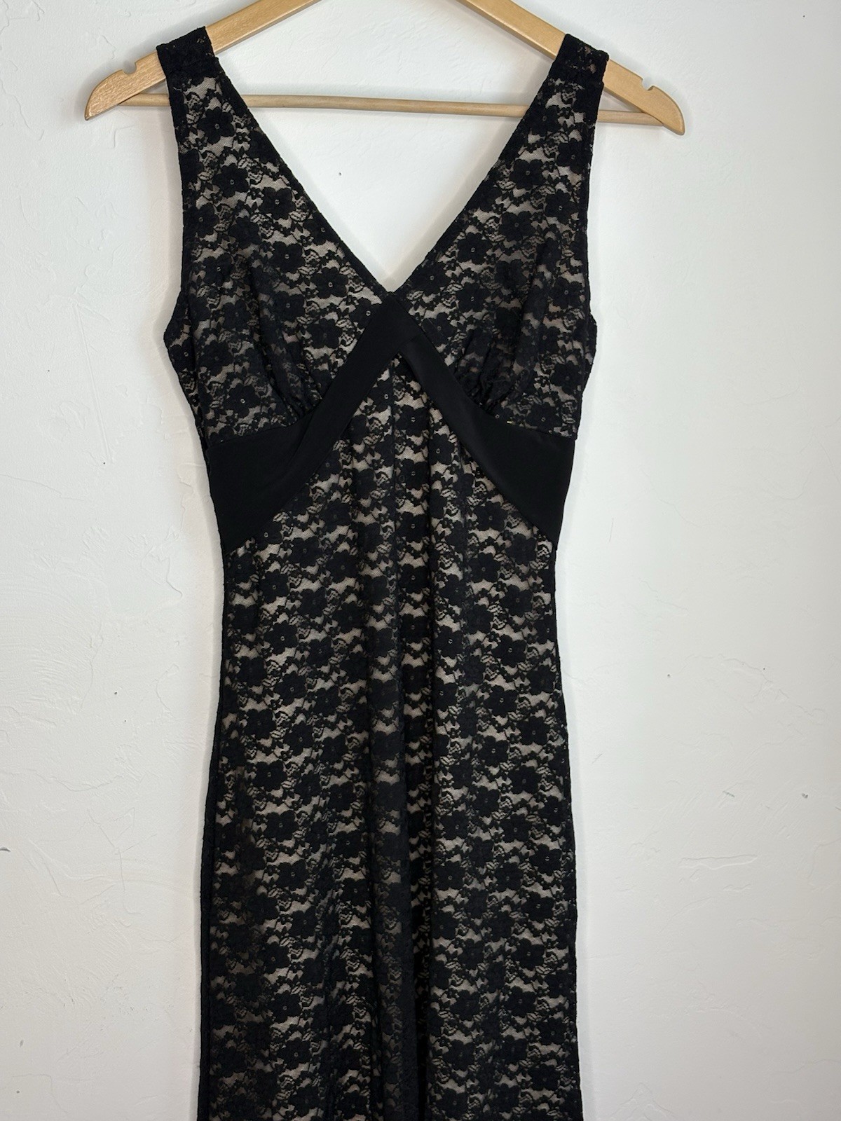 Vintage B. Moss Black Lace Dress Small Y2K Romantic Goth Empire Waist Midi