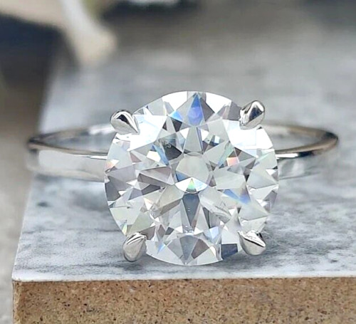 RARE 6.20 Ct Certified Treated Off White Diamond Solitaire Ring In 925 Silver.