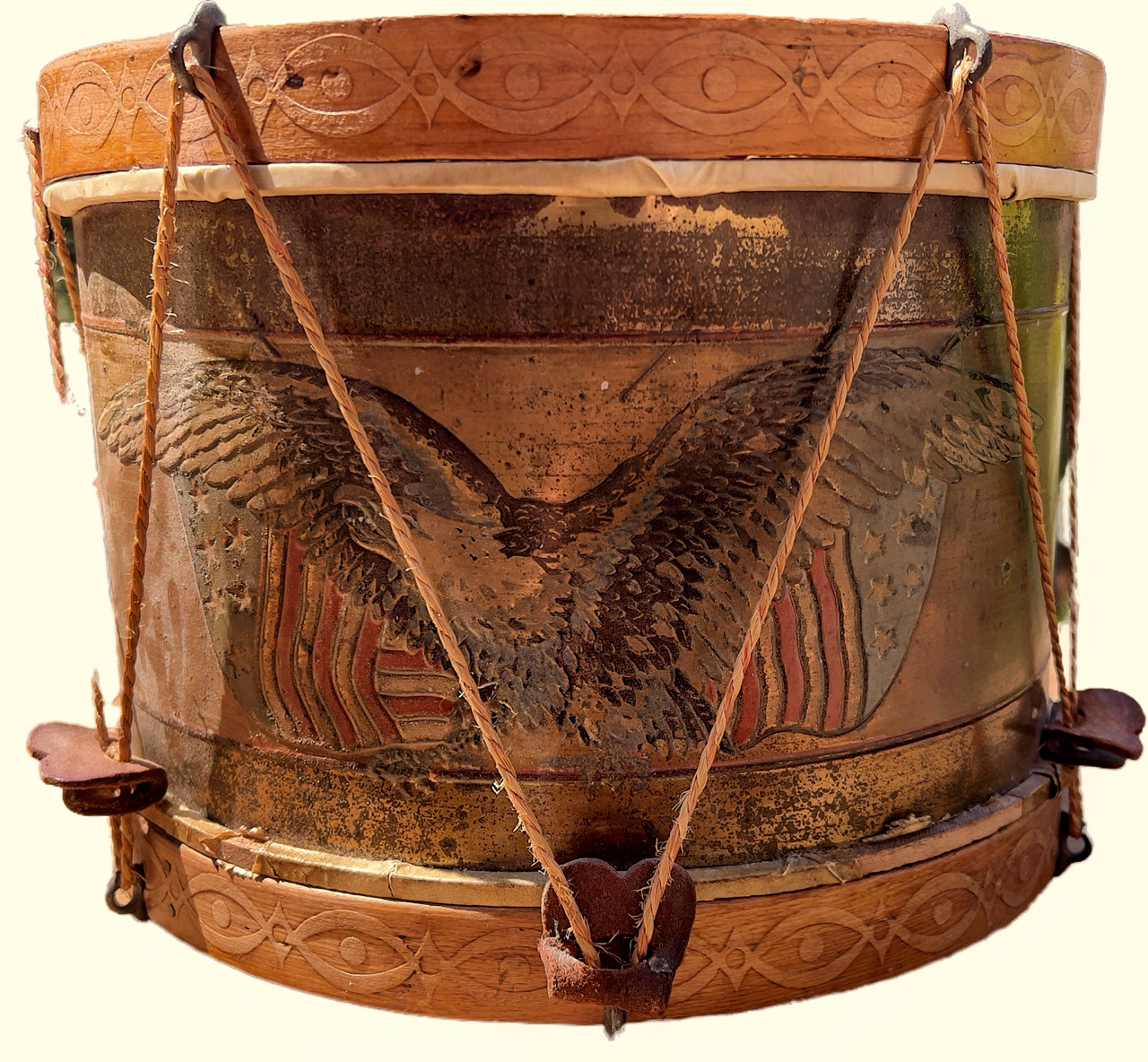 Antique American Eagle Rope Tension Parade Drum c.1890-1915 Folk Art 12” Antique American Eagle Rope Tension Parade Drum c.1890-1915 Folk Art 12”