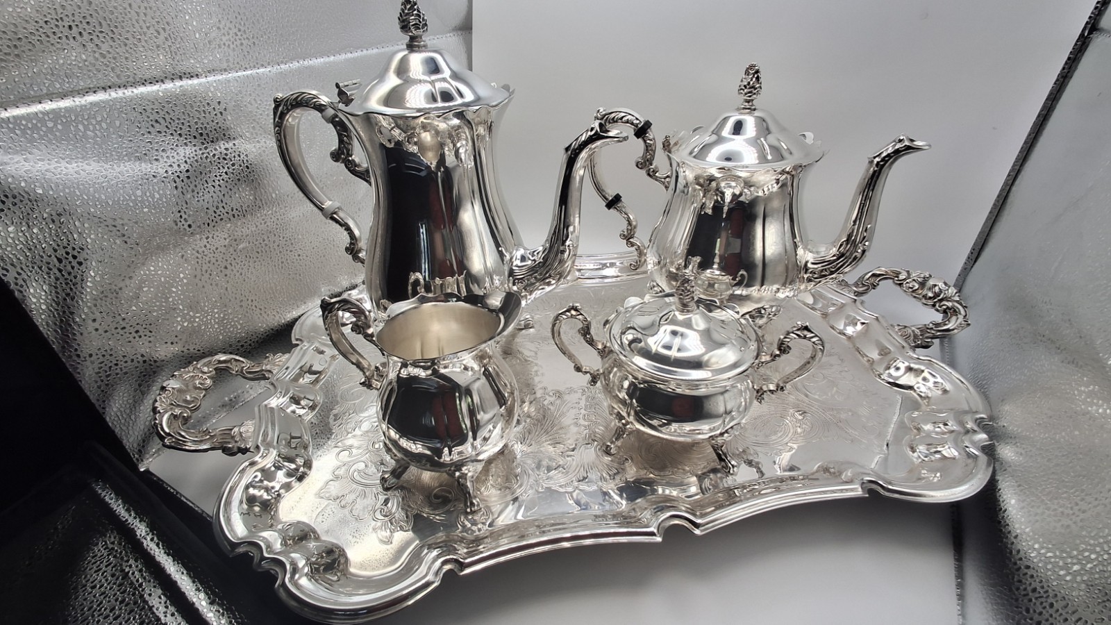 Vintage Leonard Silverplate 5-Pc Coffee Tea Set w/ Large Tray – Polished