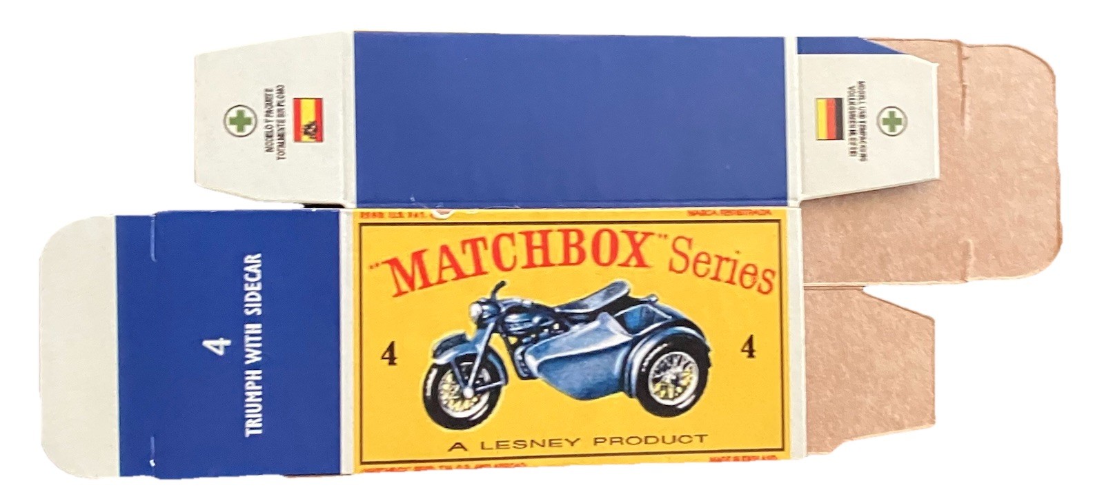 Matchbox #4 Triumph with Sidecar ‘61-‘65 Type D Repro Box Matchbox #4 Triumph with Sidecar ‘61-‘65 Type D Repro Box