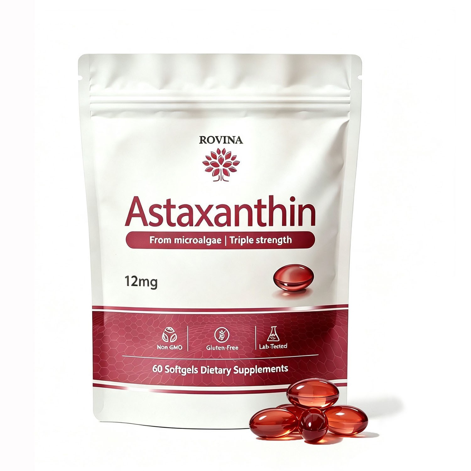 1-3X Rovina Astaxanthin 12mg Softgels Natural Antioxidant Wellness Supplement