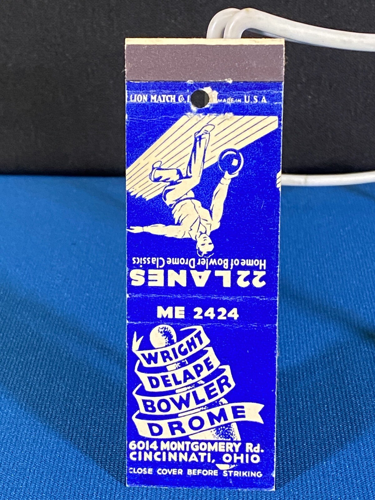 Wright Delape Bowler Drome Bowling Alley Cincinnati Ohio VTG Matchbook Cover L#1