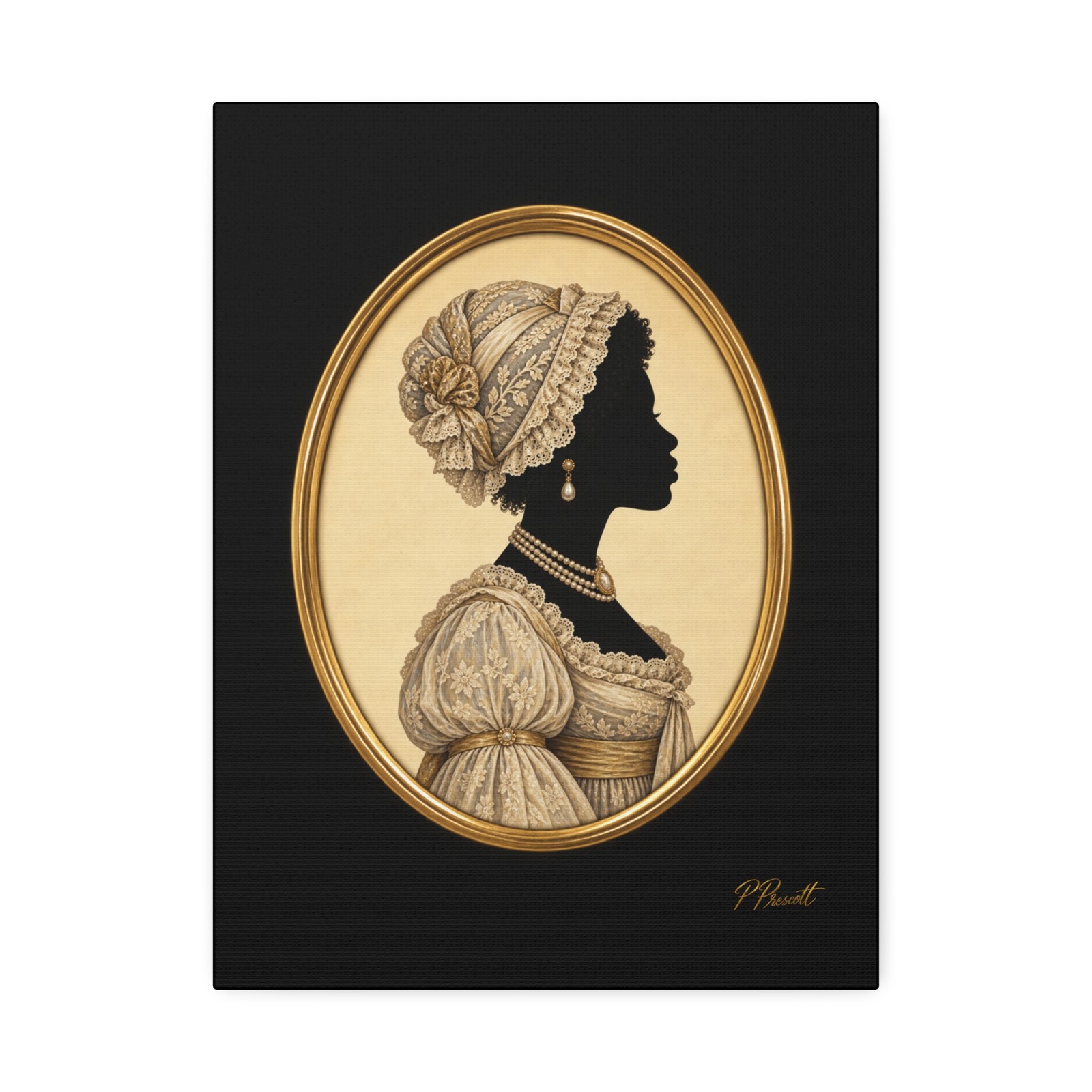 1800s Antique Silhouette Inspired African American Woman Giclée Canvas 12 x 16