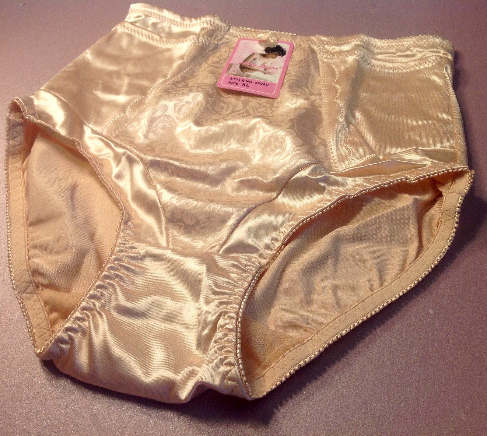 Women Panties,Briefs,Control Panties Ann Diane Size L.Gold Beige Satin 2 Pockets