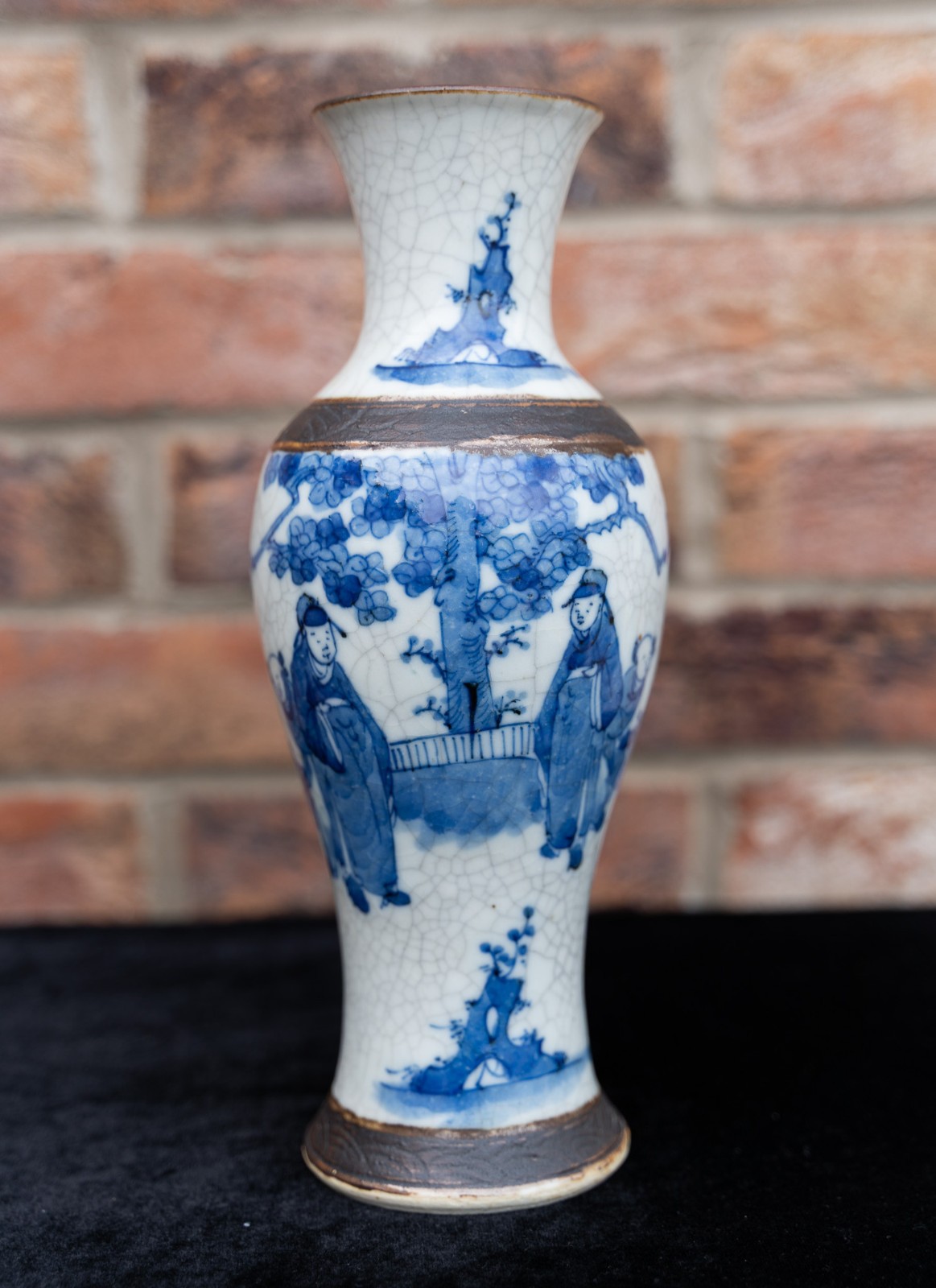 Chinese 19th Century Underglazed Blue Crackle Glaze Vase 30cm Tall
