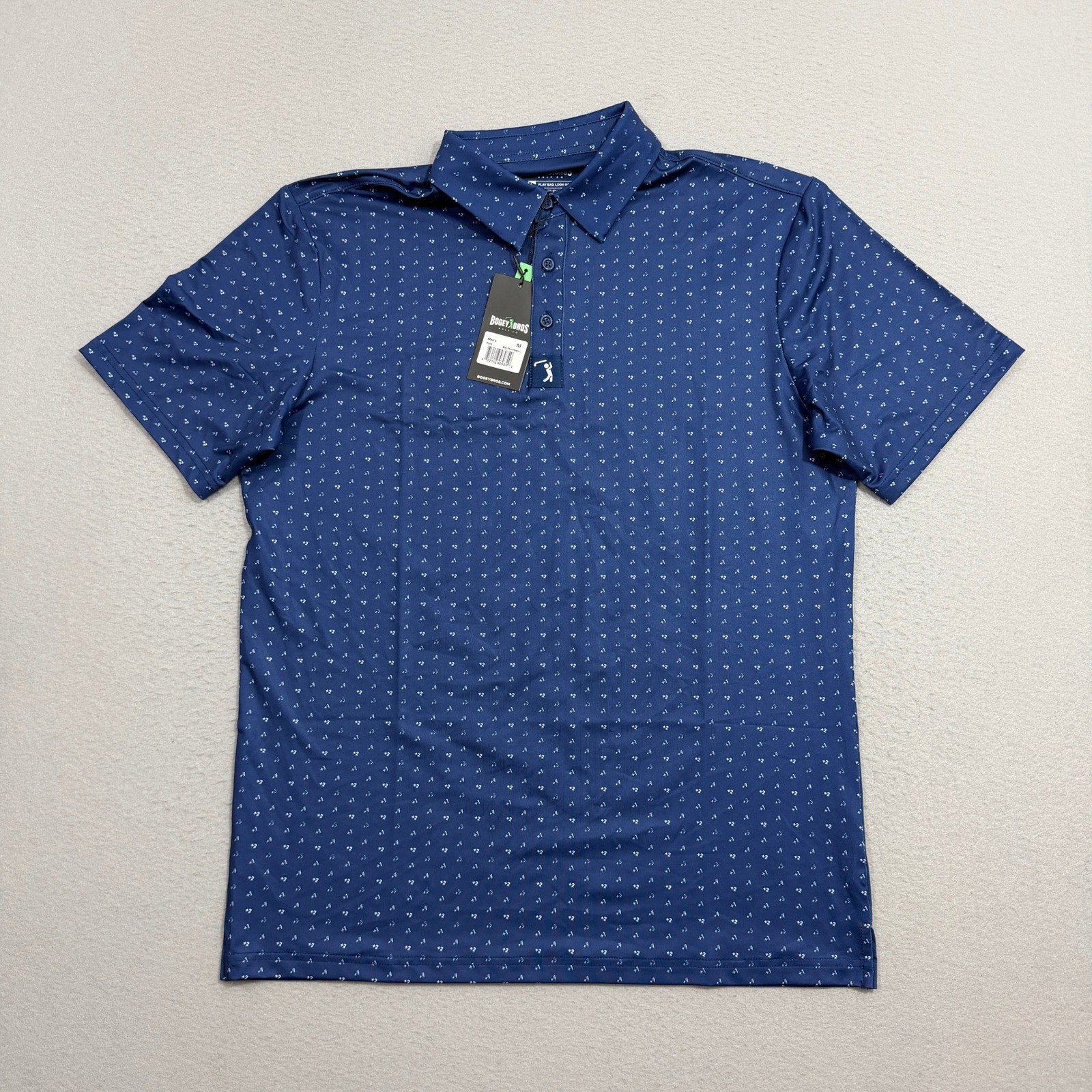 Bogey Bros Polo Men Medium Blue Big Numbers Short Sleeve Performance Stretch NEW