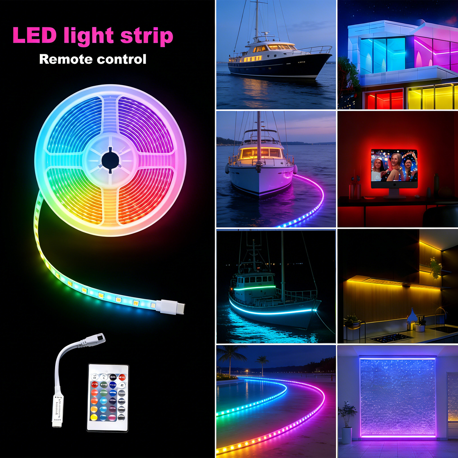 Tira Luces RGB 300LED 12V 16.4ft tiras Luz Para decoracion habitacion Cuarto