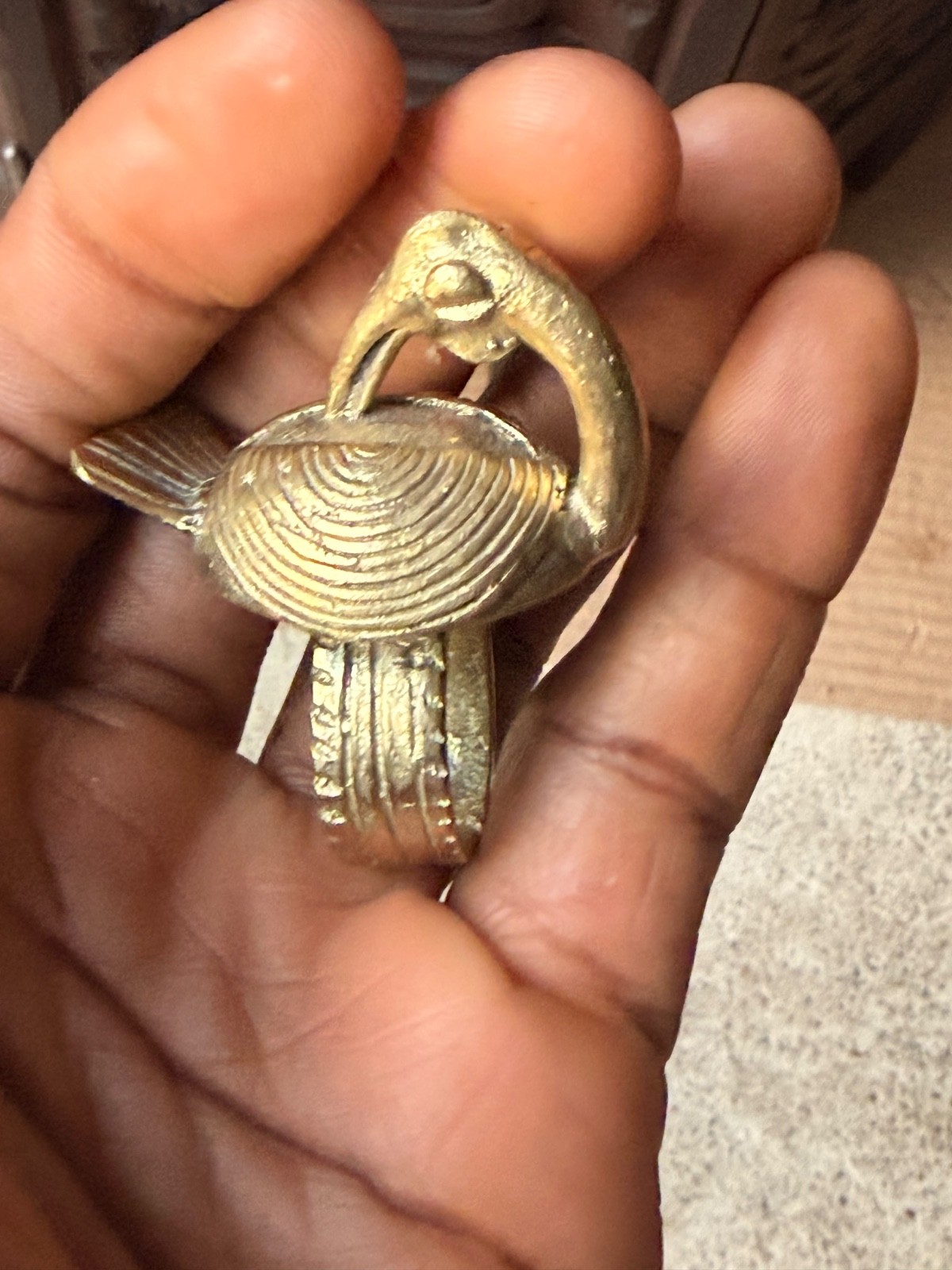 Vintage Akan Ashanti Lost Wax Cast Brass Sankofa Bird Ring West African Art