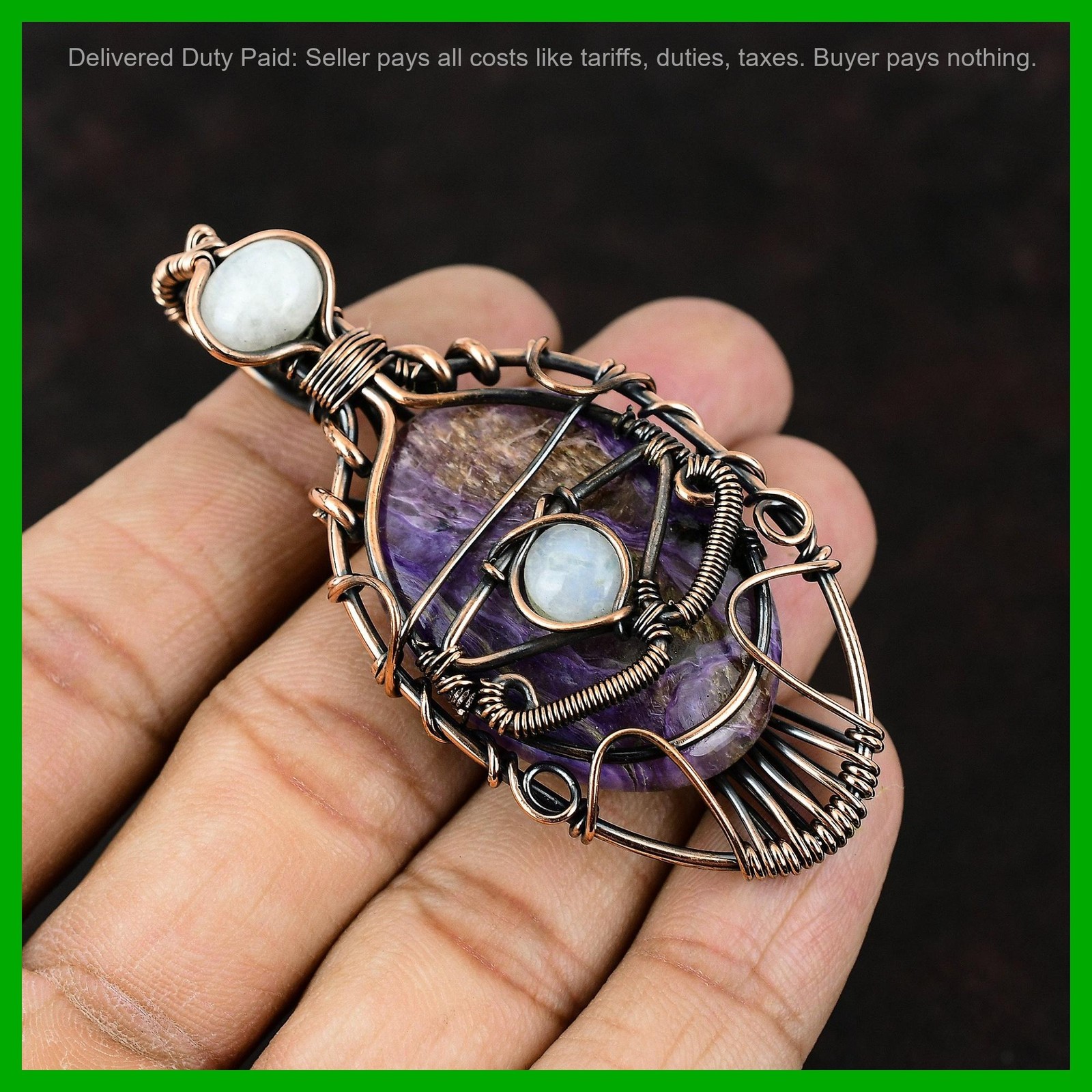 Copper Charoite Gemstone Rainbow Moonstone Wedding Anniversary Pendant Jewelry