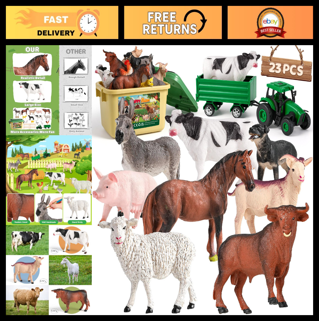 23 PCS Farm Animal Toys with Animal Figures for Toddlers Kids 3-5