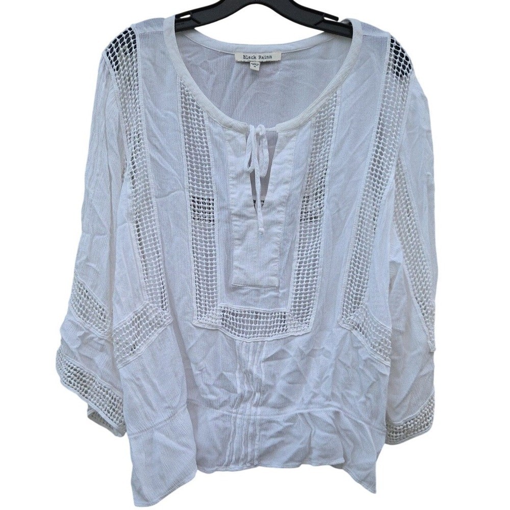 Peasant Airy Boho Flutter Sleeve Festival Maine Coastal Beach White Top Medium
