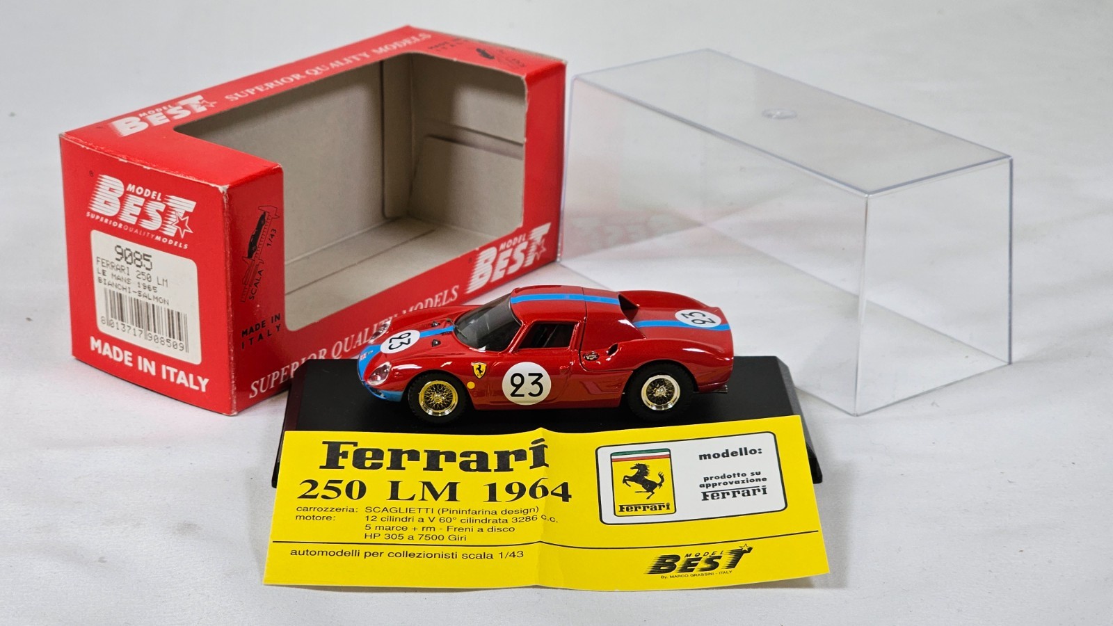 Best Model 1:43 Ferrari 250 LM #23 Le Mans 1965 Bianchi Salmon 3rd Boxed 9085