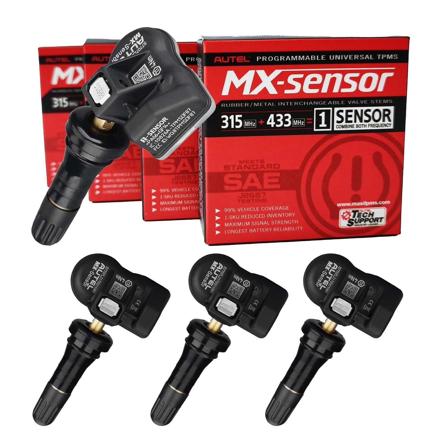 Autel 4PCS Rubber MaxiTPMS 315MHz/433MHz Tire Pressure Sensors for Cars
