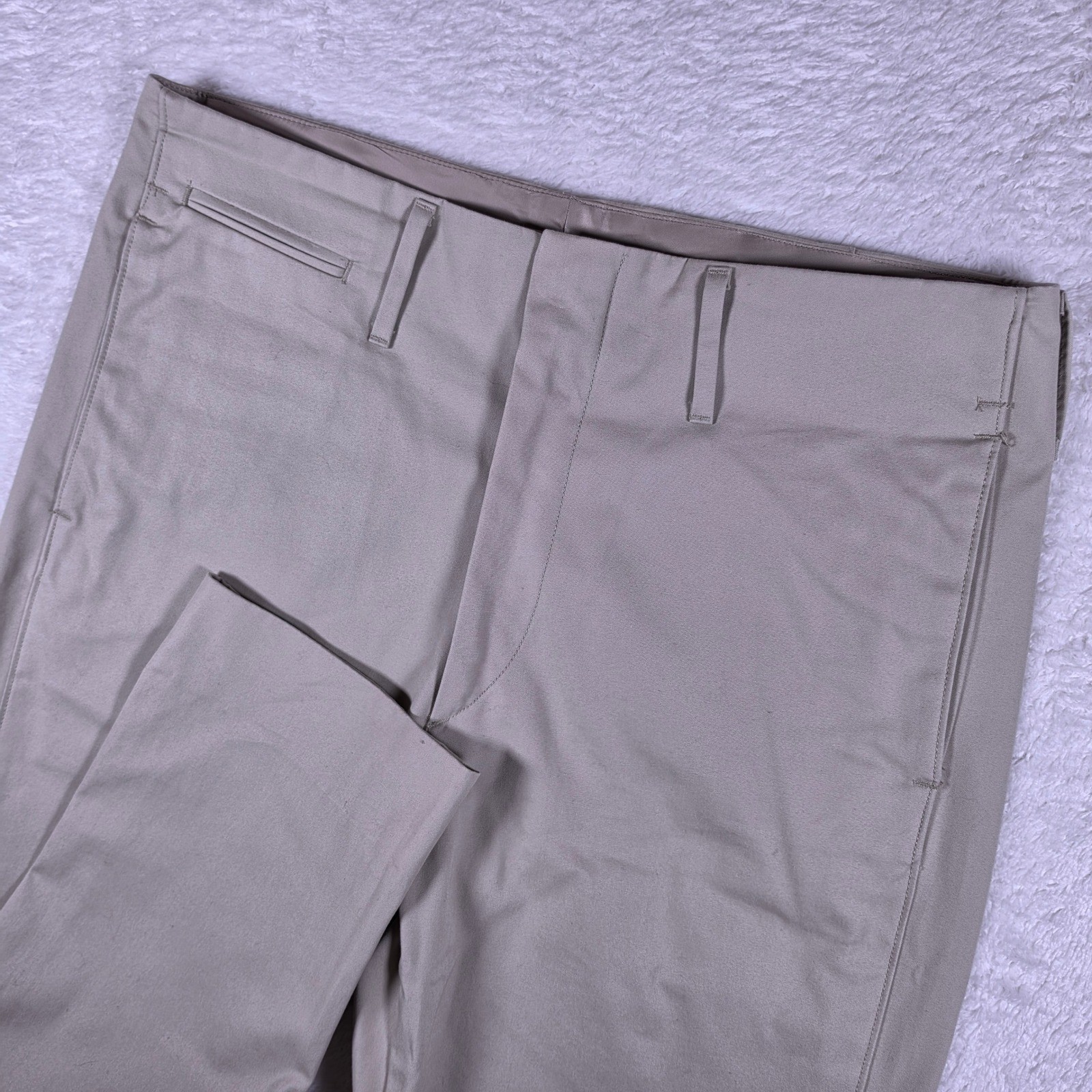 NEW Uniqlo Lemaire Flat Front Trousers Mens 33/31 Beige 321-168263 Straight Cott