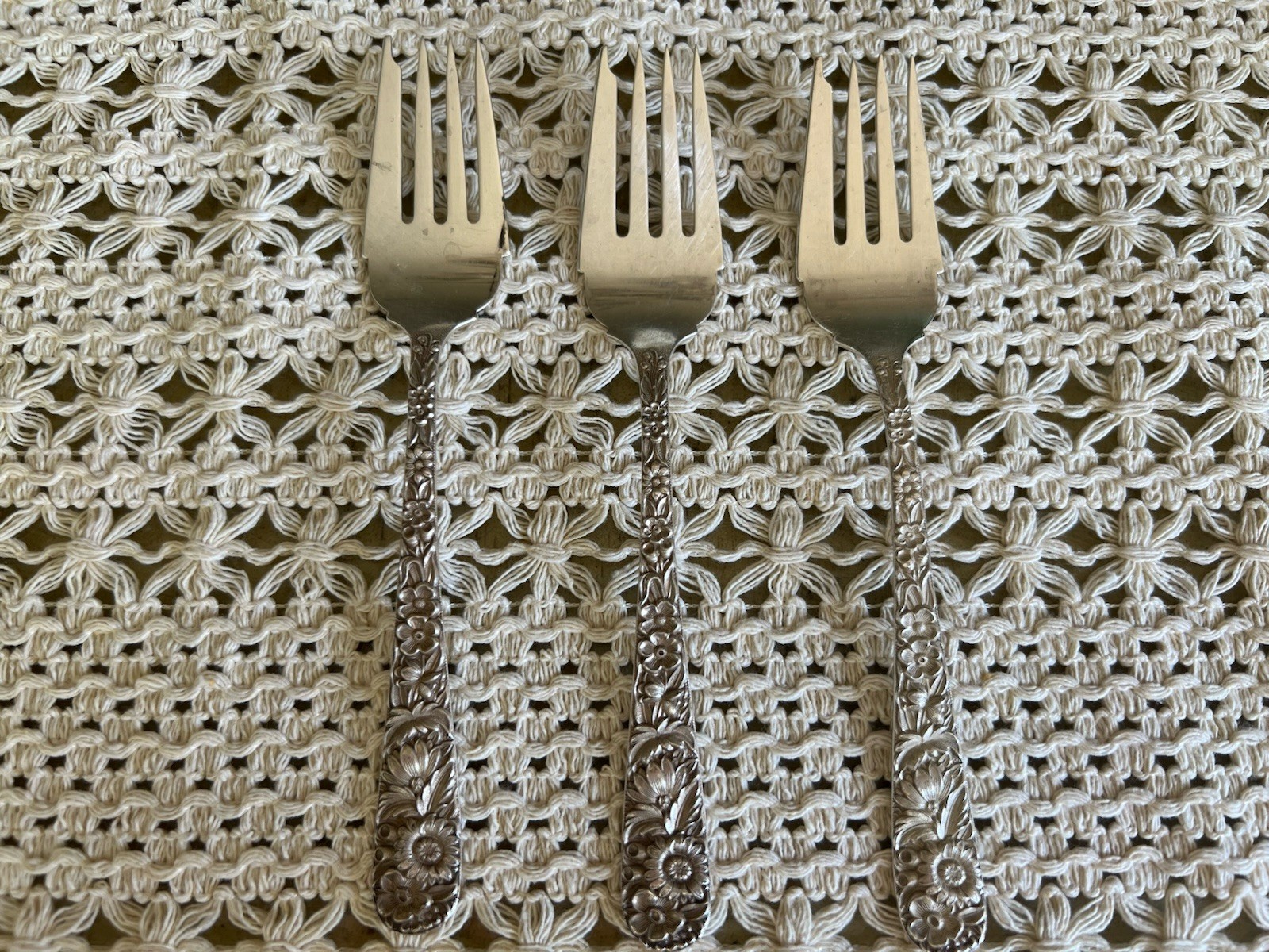 S. Kirk & Son Inc. Sterling Silver Repousse Salad Forks S. Kirk & Son Inc. Sterling Silver Repousse Salad Forks