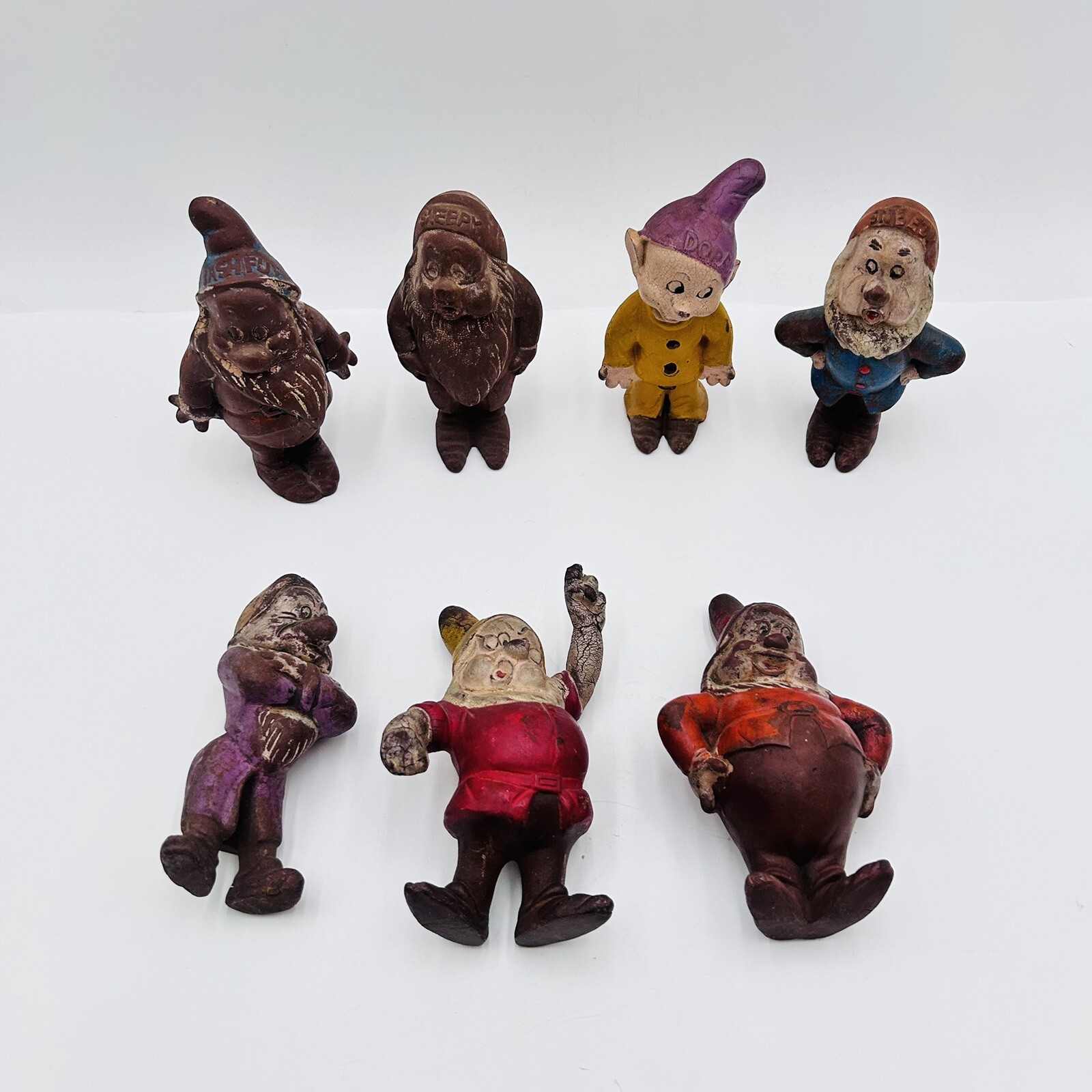Vtg 1937-38 Walt Disney Seven Dwarfs Seiberling 7 Figure Set Rubber Latex  RARE