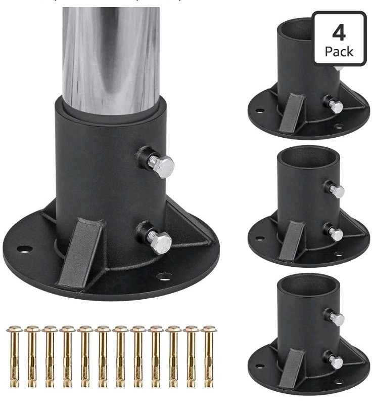 4 Pack 2.5 inch Round Post Base Steel Flange For Fence Mailbox Fits 2-3/8\