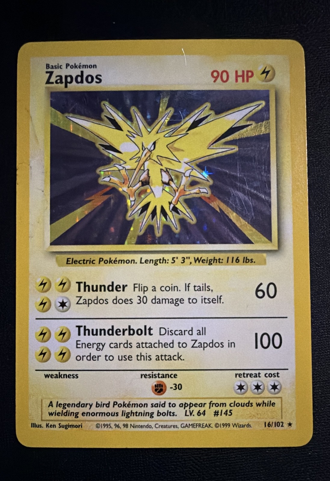 Zapdos 016/102 Base Set Holo Zapdos 016/102 Base Set Holo