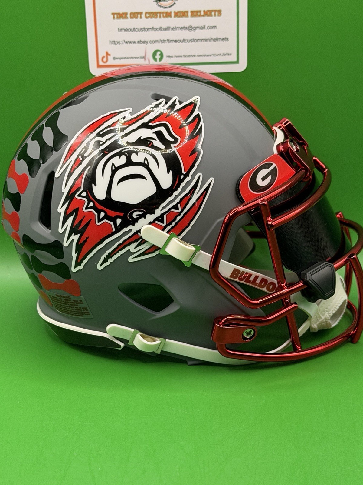 Georgia Bulldogs Custom RIPPED,  Matte Gray MINI Football Helmet W/ Metal mask
