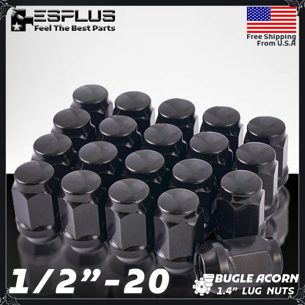 24 Pc Dodge Universal Acorn Lug Nut 1/2-20 Black 1.4\