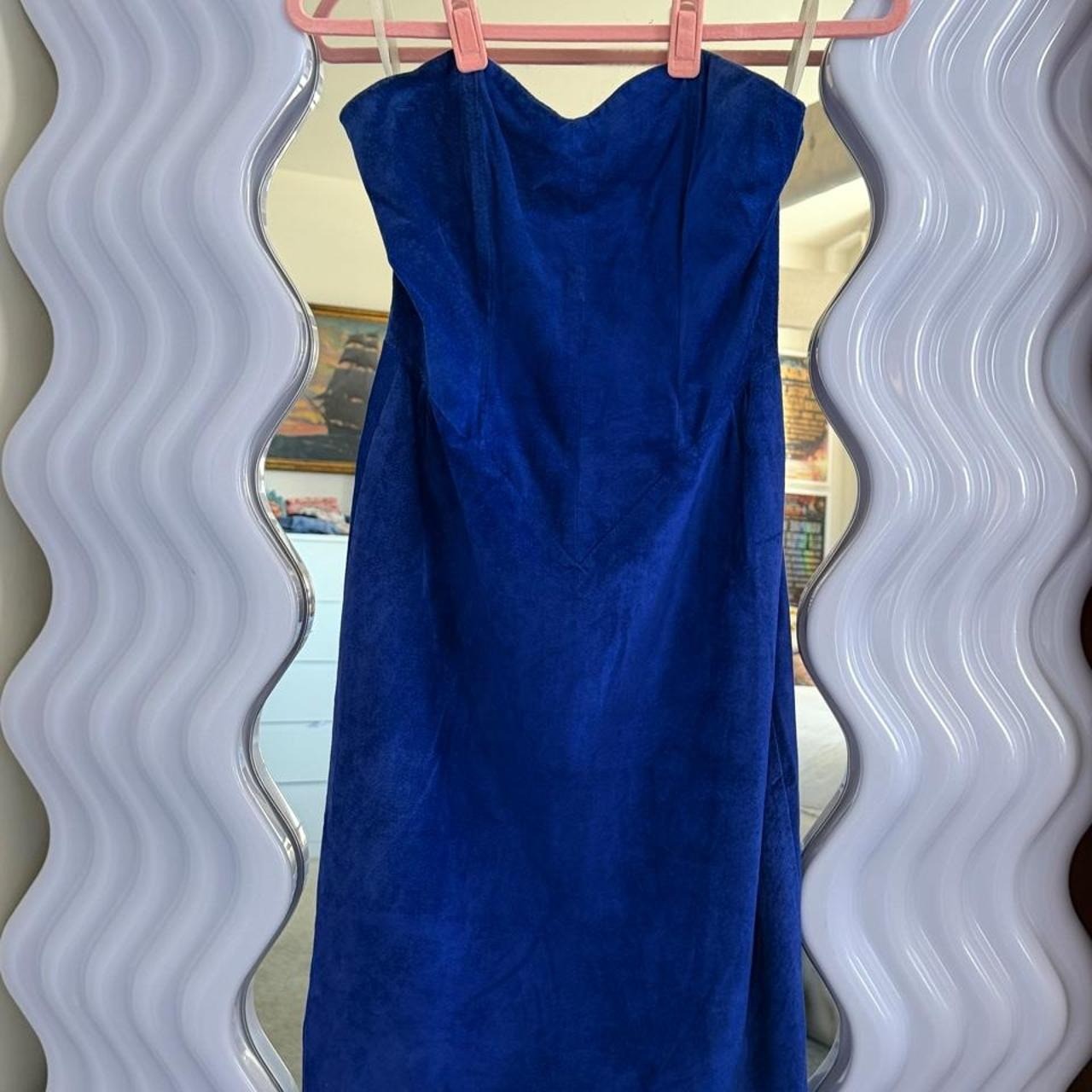 Vintage Firenze Santa Barbara Cobalt Blue Suede Leather Strapless Dress Medium