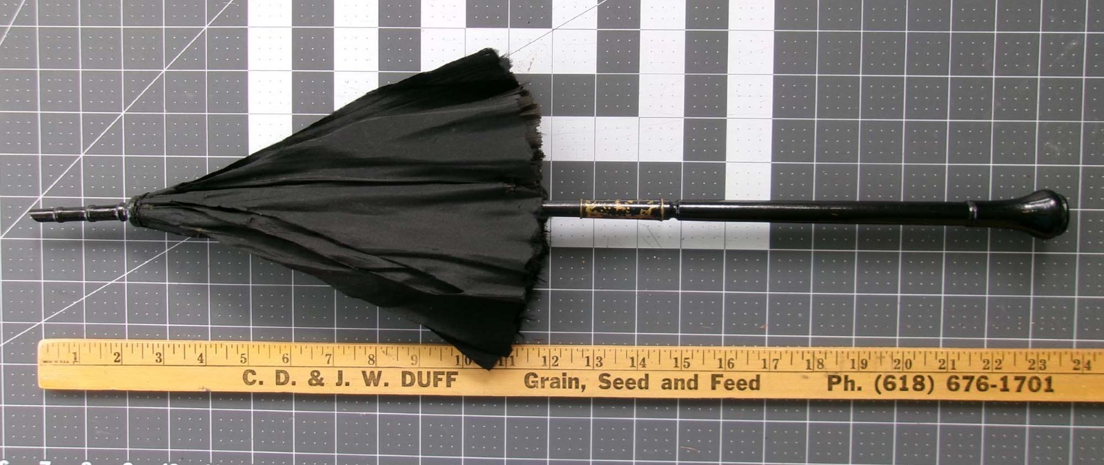 Antique Mini Parasol Black Silk Carved Wood Marquise Tilt Top Victorian Mourning