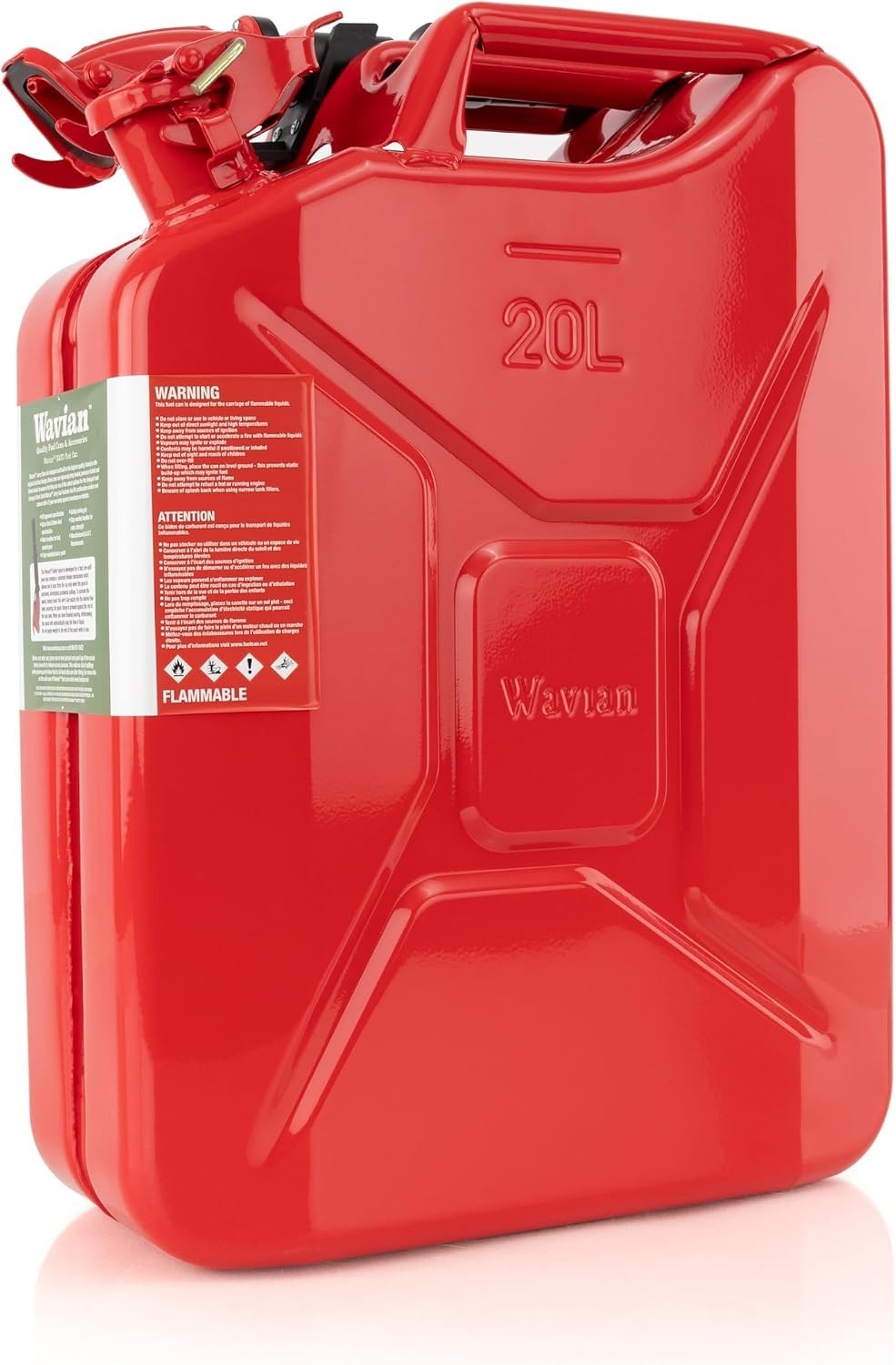 Wavian 20L Red Steel Jerry Can with Carb Compliant Spout – Empty 5 Gal