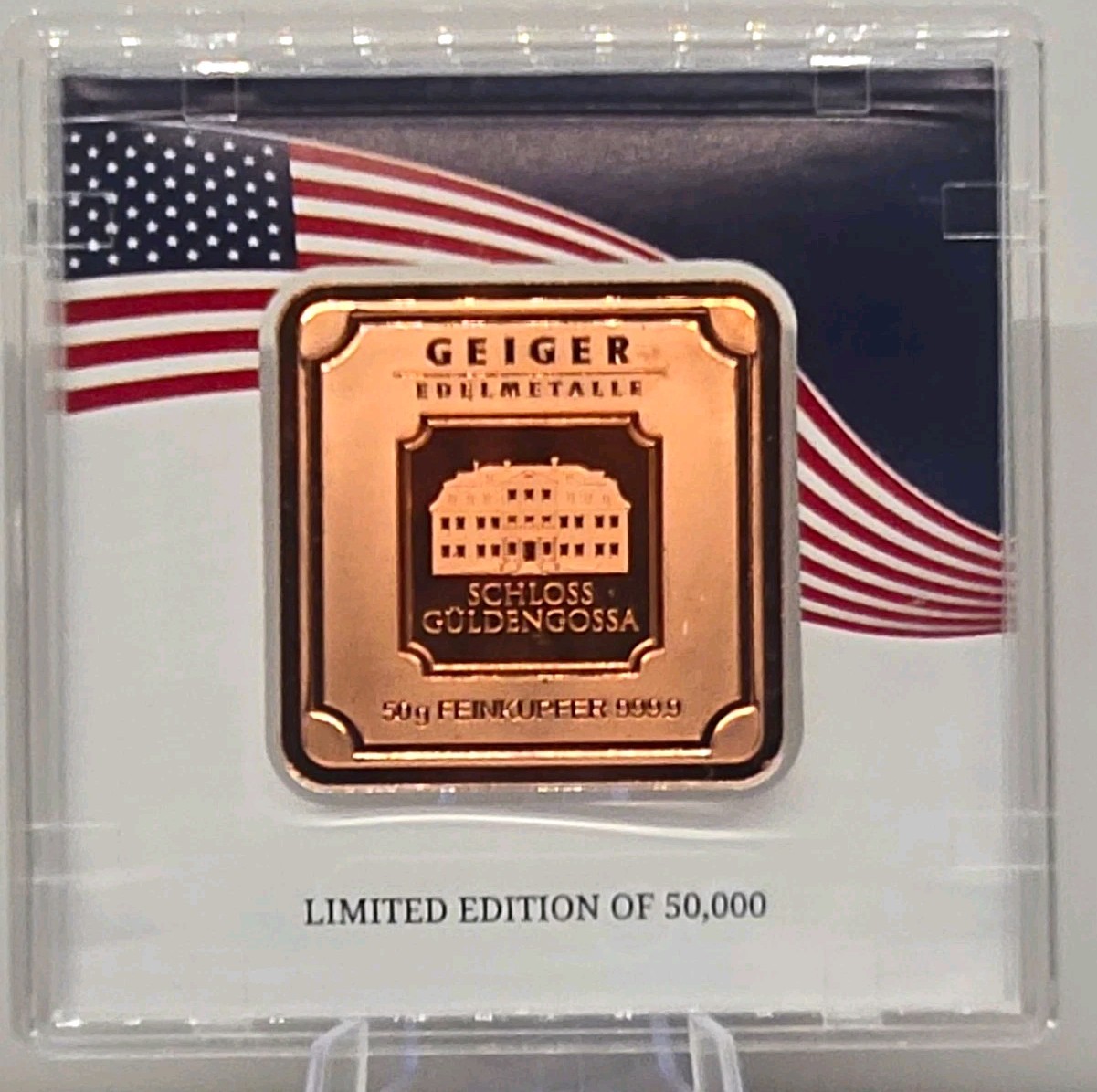Geiger Edelmetalle 50 g 0.9999 Fine Copper Bar Schloss Guldengossa Geiger Edelmetalle 50 g 0.9999 Fine Copper Bar Schloss Guldengossa