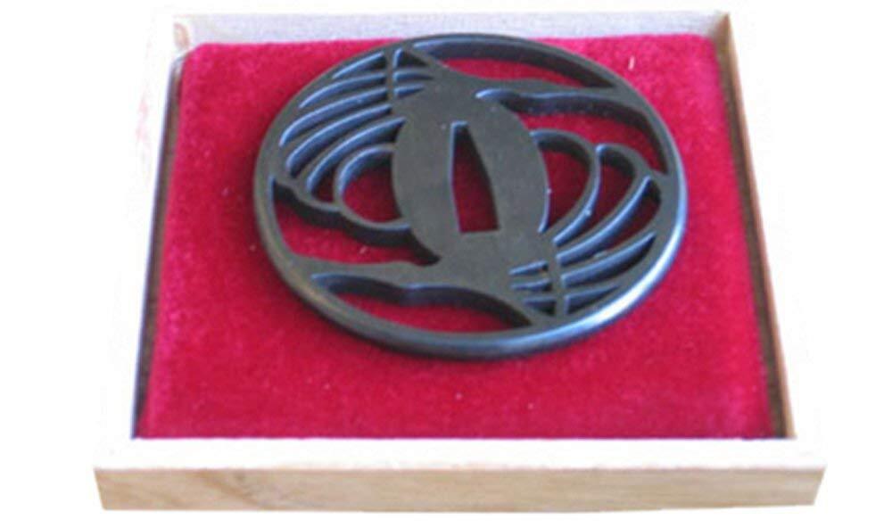 Iron Alloy Tsuba for Katana or wakizashi, Swords with Wing Pattern in Wooden