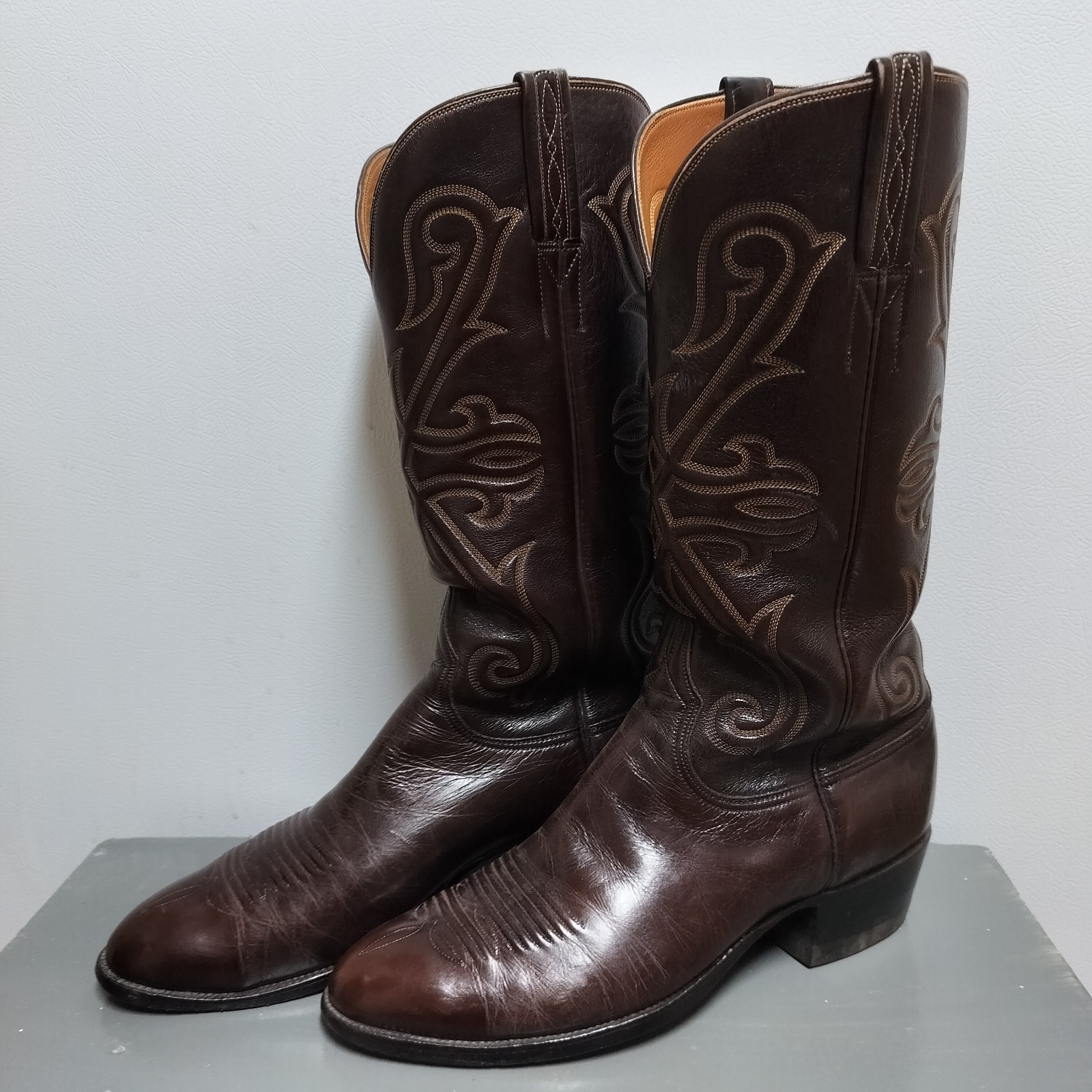 Vintage Lucchese San Antonio Cowboy Boots Men\'s 9.5 D Cabernet Cherry Western